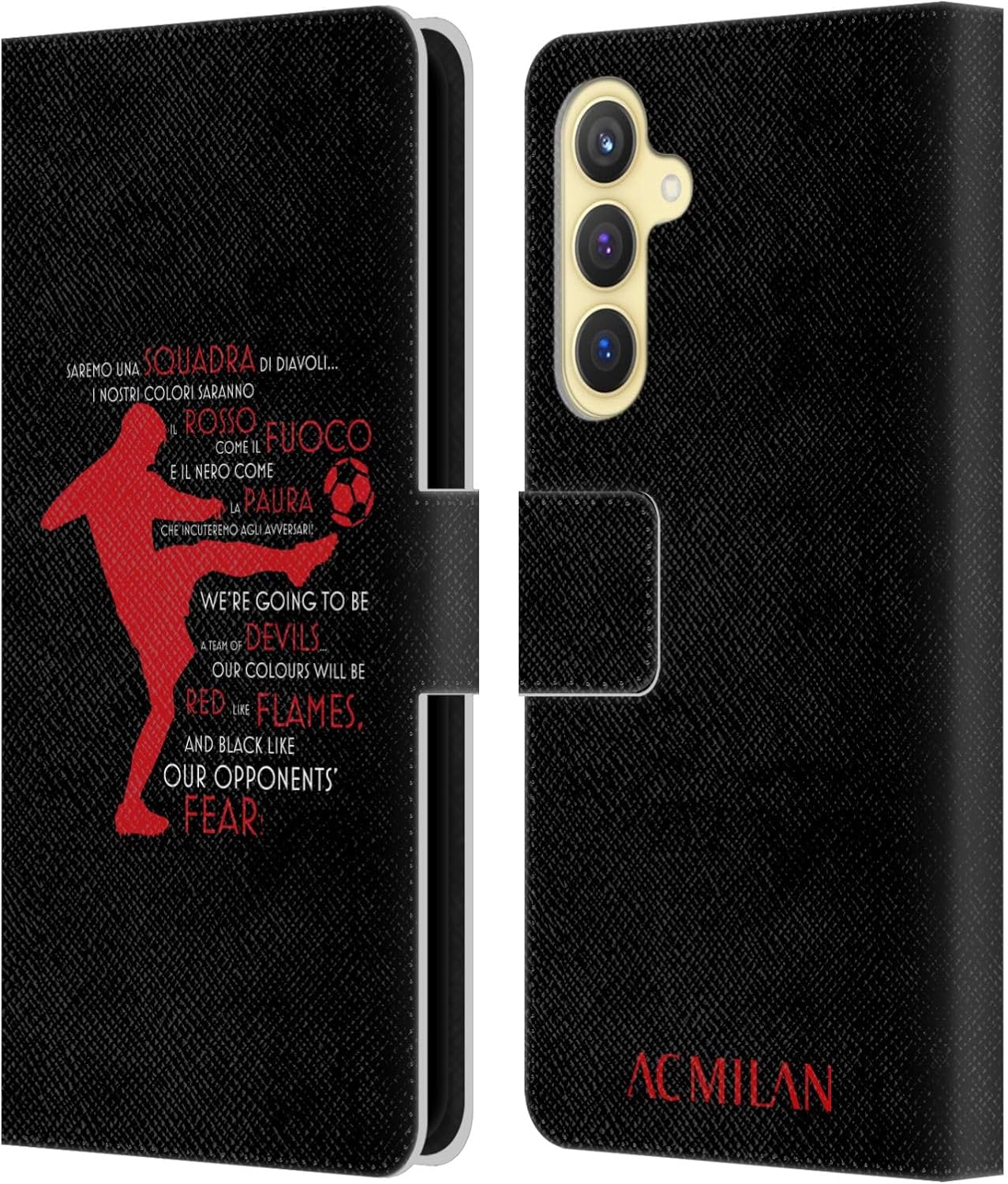 Head Case Designs Officially Licensed AC Milan Silhouette 2 Adults Leather Wallet Case Compatible with Samsung Galaxy S23 FE 5G