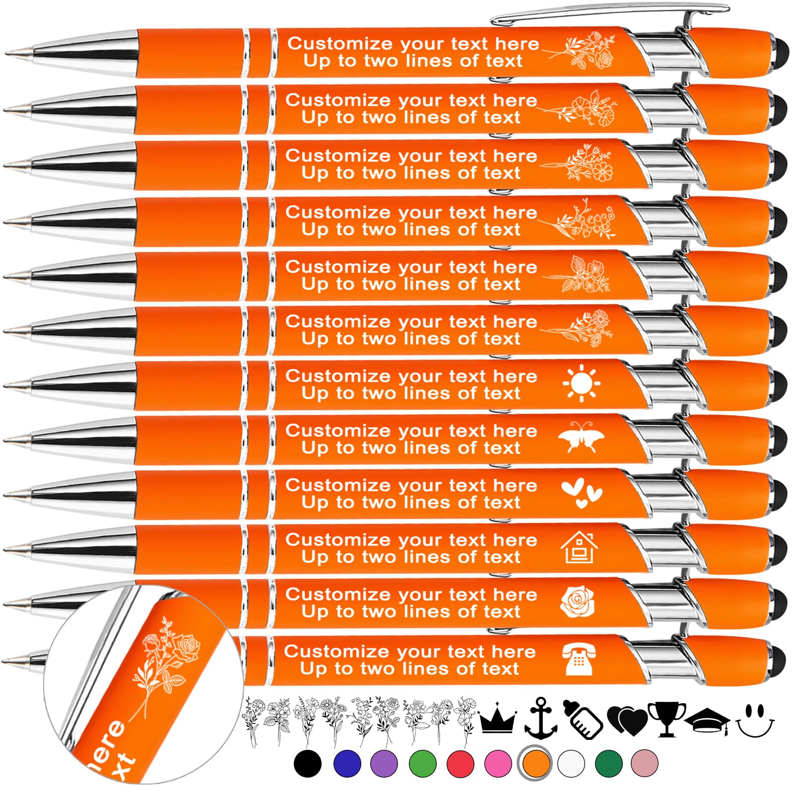 Xihedfd Personalised Pens Custom with Birth Flower Engraved Customised Stylus Pens Bulk with Name Text Logo Metal Ballpoint Pen Gift for Office Business School-30 Pieces