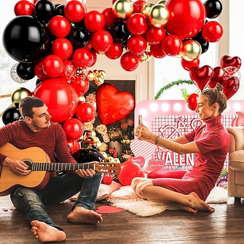 Miniatura 4 de Kit de guirnalda de globos rojos, negros y dorados para baby shower, boda, cumpleaños, fiesta de graduación