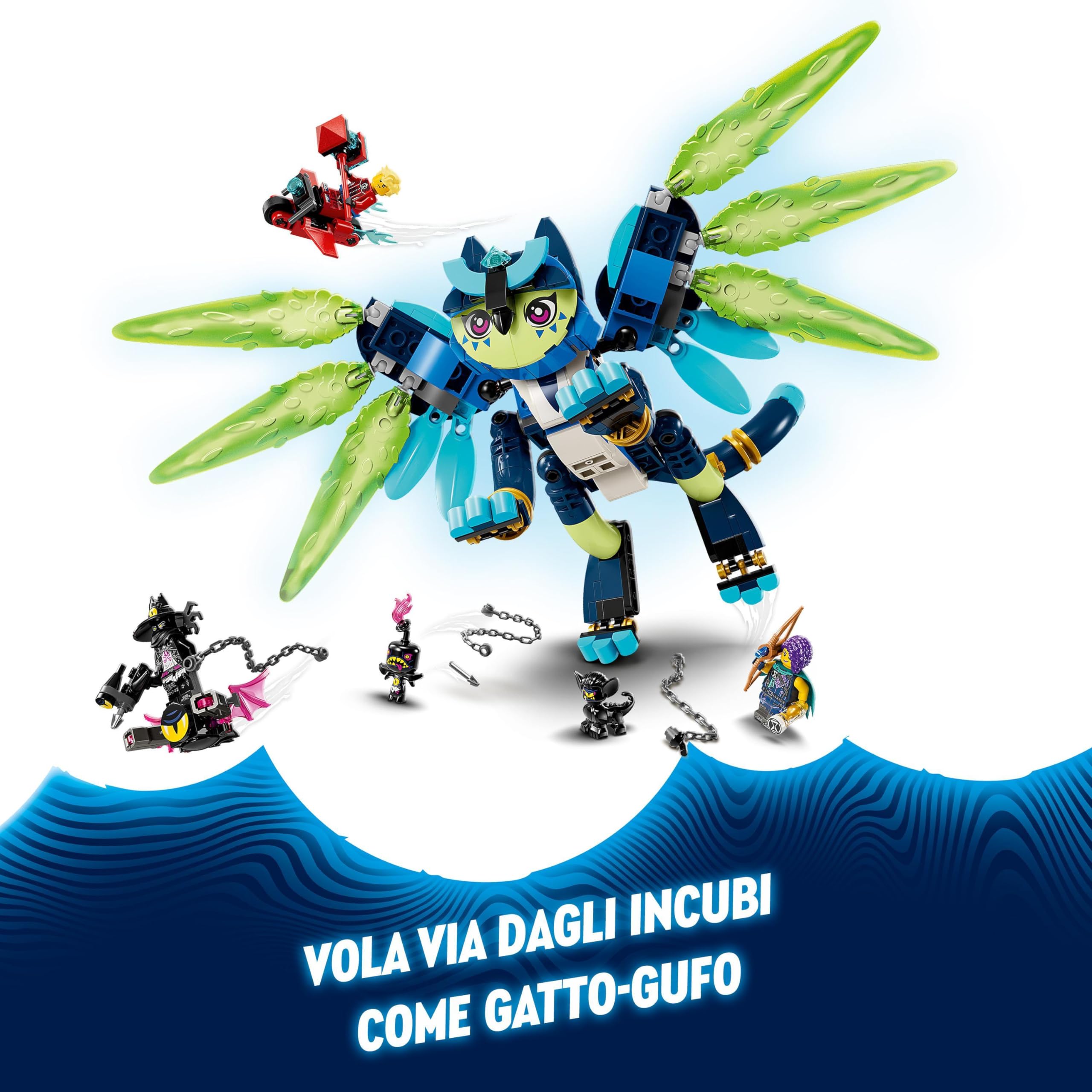 LEGO DREAMZzz 2 in 1 Zoey e Zian, il Gatto-Gufo, Set con Animali Giocattolo per Bambini e Bambine da 9 Anni con 3 Minifigure tra cui Cooper e il Cacciatore Notturno e Moto Volante da Costruire 71476