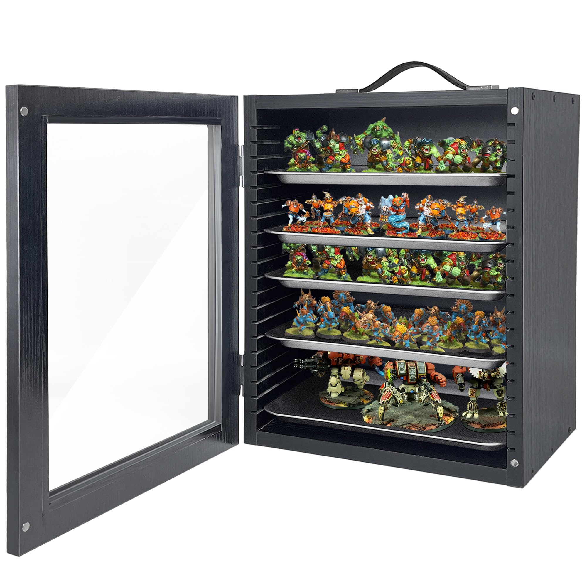 Photo 1 of Montex Miniature Display Case Wood Miniature Carrying Case Minifigure Display Case,Black