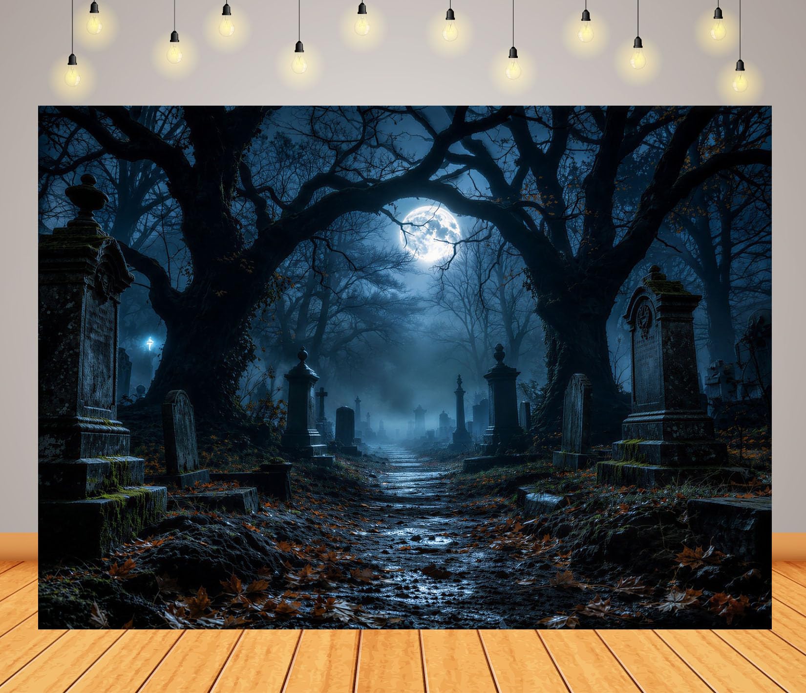 10x6.5FT (3x2m) Strada Cimitero Chiaro Luna Sfondo Fotografico
