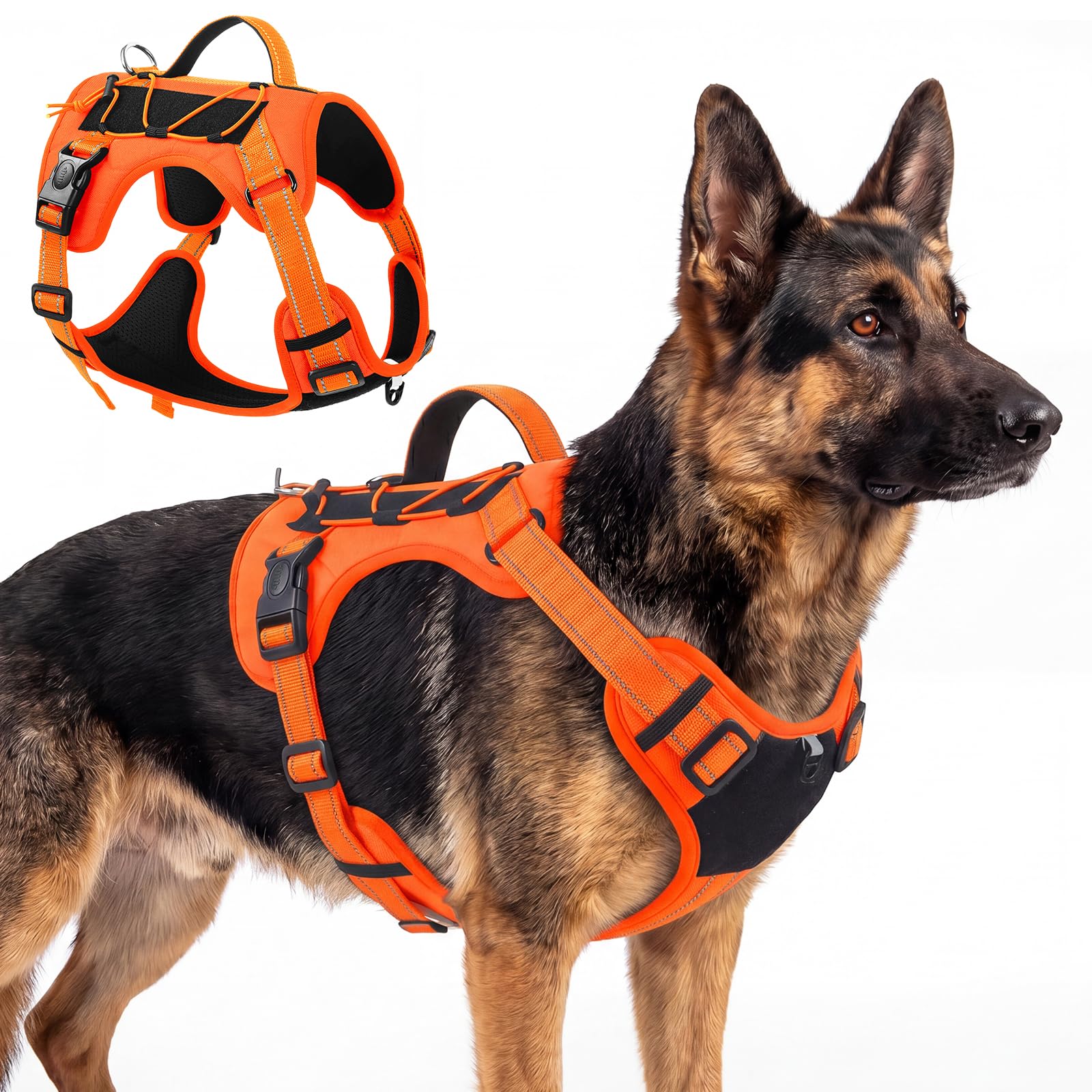 Olcyren Dog Harness for Small Medium Large Dogs, Adjustable Reflective Soft Padded Dog Harness with Easy Control Handle, No-Choke Tactical Breathable Mesh Pet Vest Harness for Walking (Orange, XL)