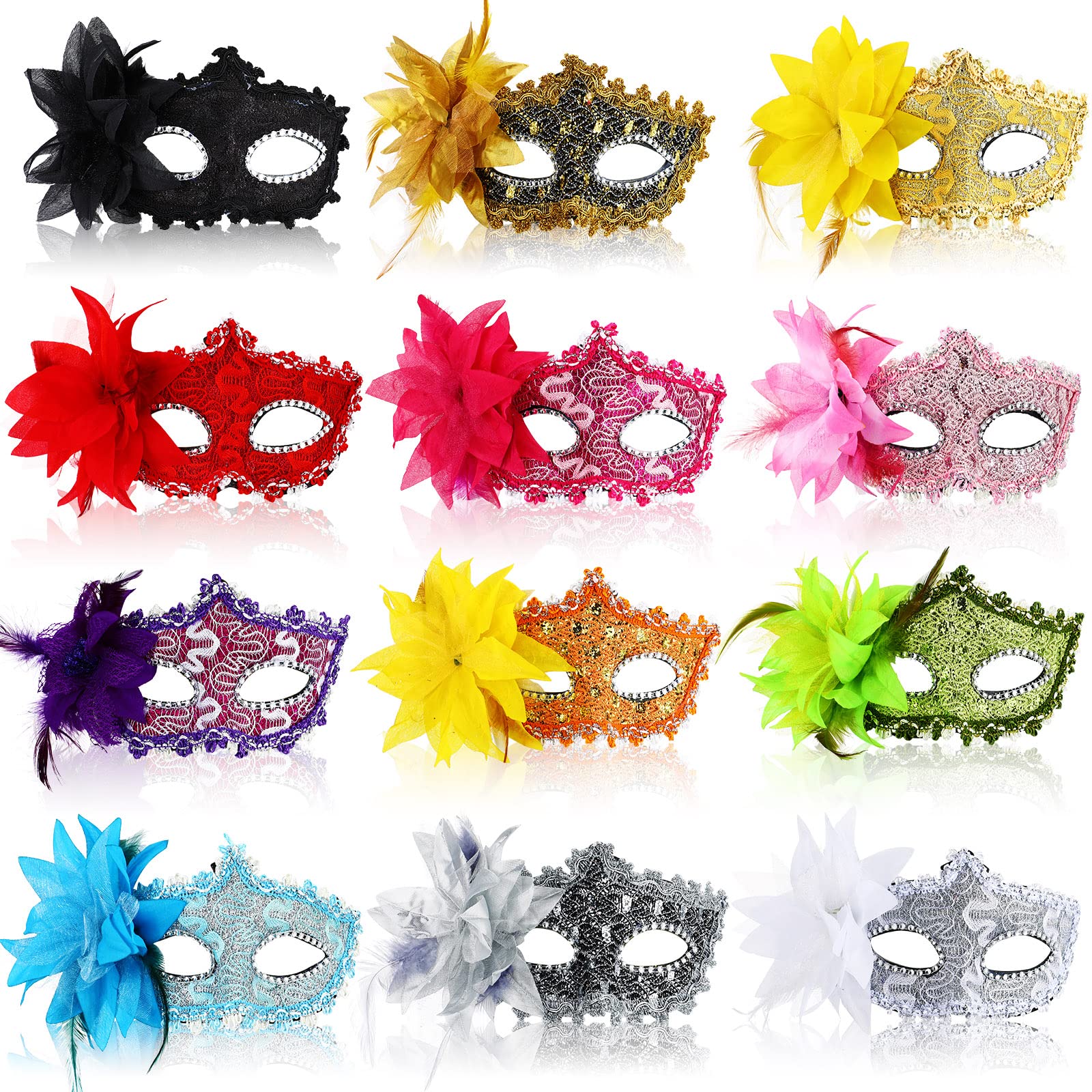 Yilloog 24 Pack Mardi Gras Masquerade Masks Bulk Unisex Half Face Venetian Masks Carnival Antique Look Costumes for Party(Multicolor)