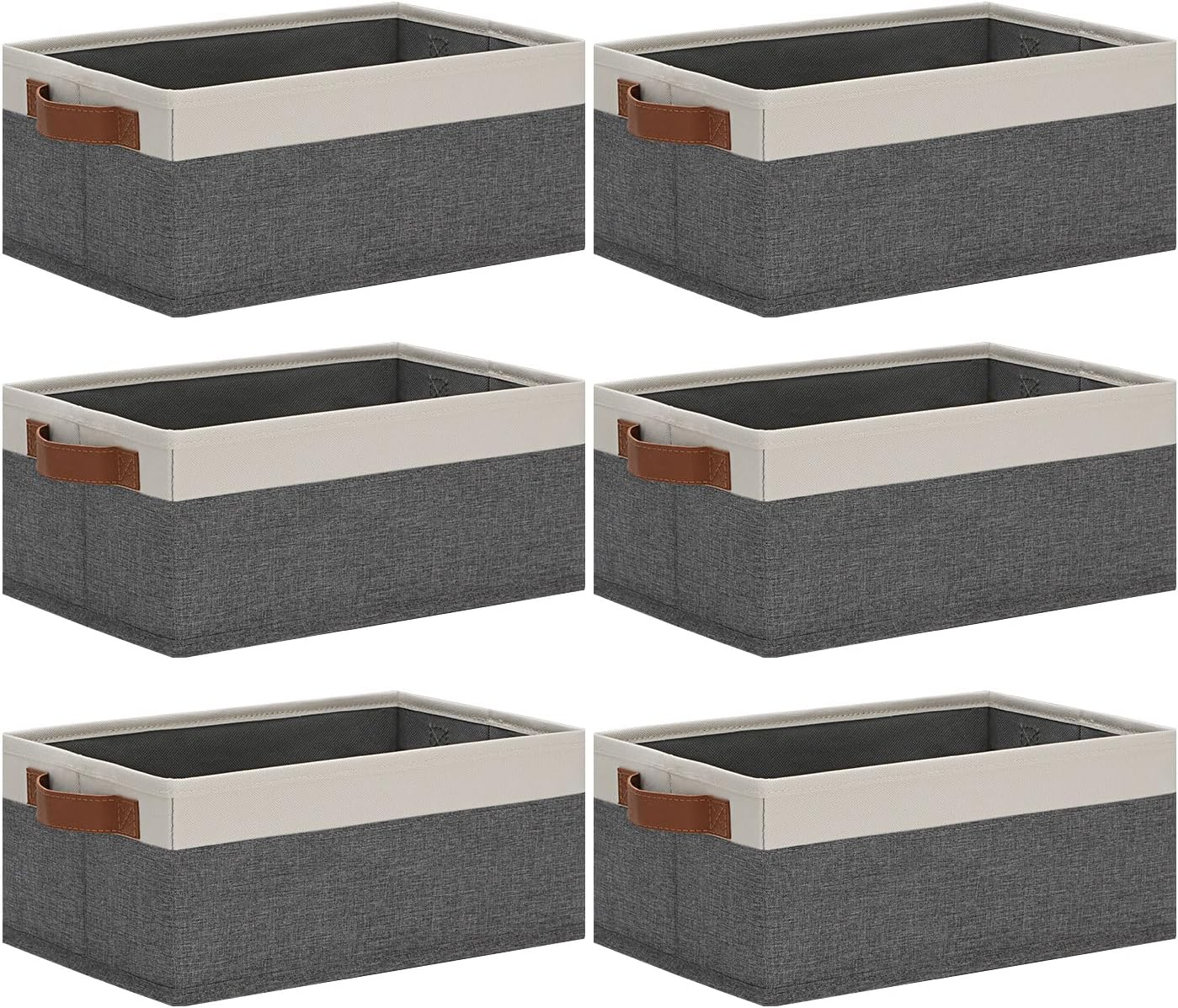 - GhvyenntteS Small Fabric Storage Bins with Handles 6 Pack, 11.8" x 7.87" x 5.11" Storage Baskets for Shelves, Baskets for Organizing Clothes Underwear Socks Hats DVDs (Grey/White)