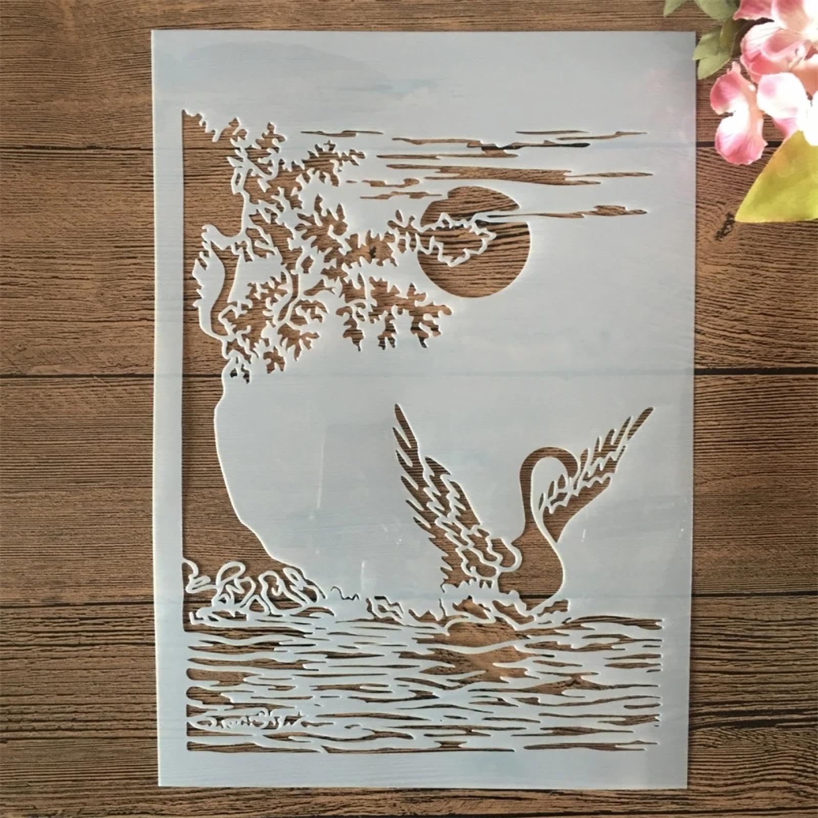 Lot de 8 pochoirs réutilisables pour peinture sur bois, format A4, 29 cm, grue, flamant, cygne, oiseau, travaux manuels, toile, papier, tissu, meubles – Pochoirs pour peinture sur murs
