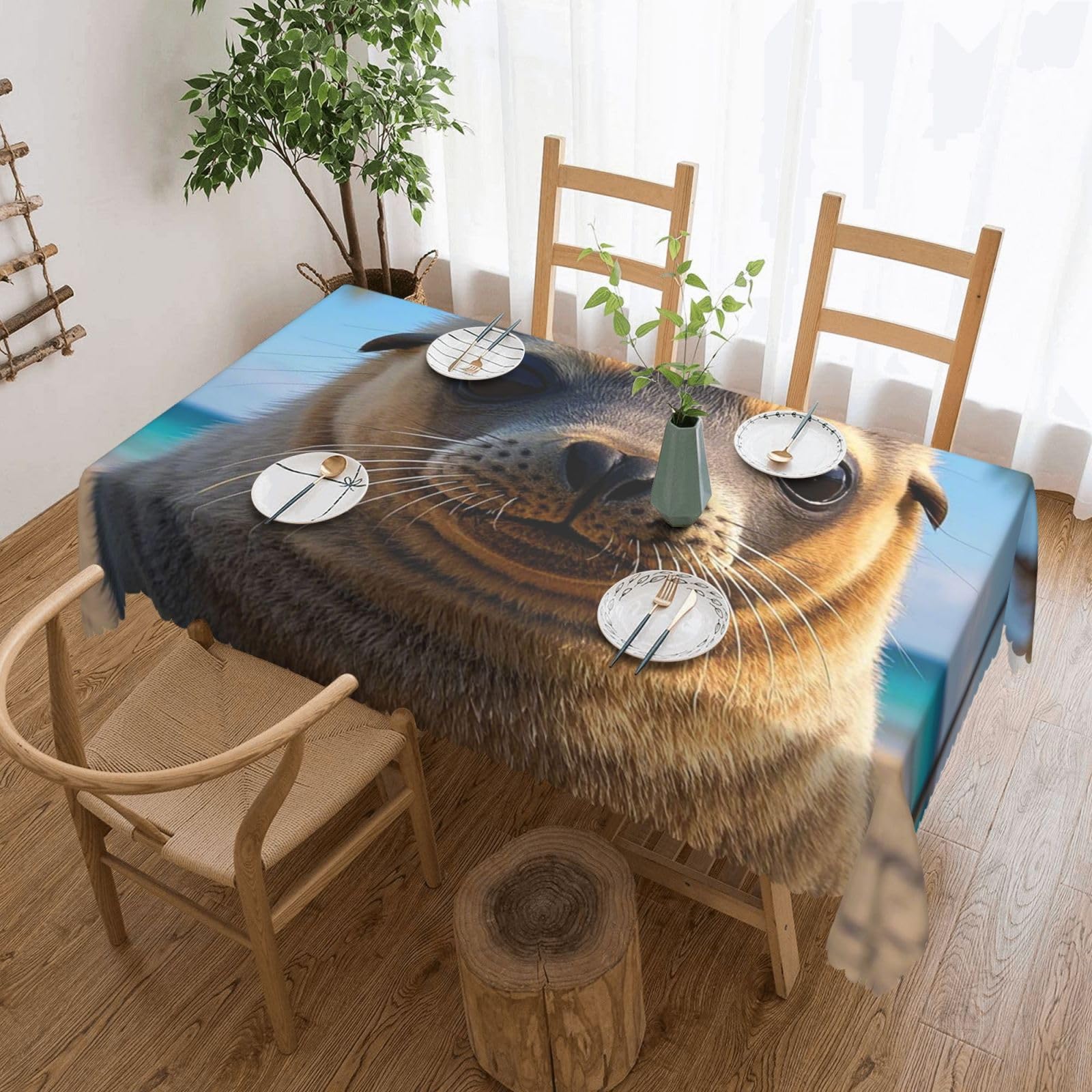 FodPand Cute Sea Lion Tablecloths for Rectangle Tables 54 x 72 Inch - Reusable Washable Dining Table Clothes - Stain and Wrinkle Resistant Decorative Fabric Table Cover for Wedding Party