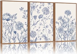 Tinonedraw Large Classic Chinoiserie Flower Framed Canvas Wall Art Set, ...