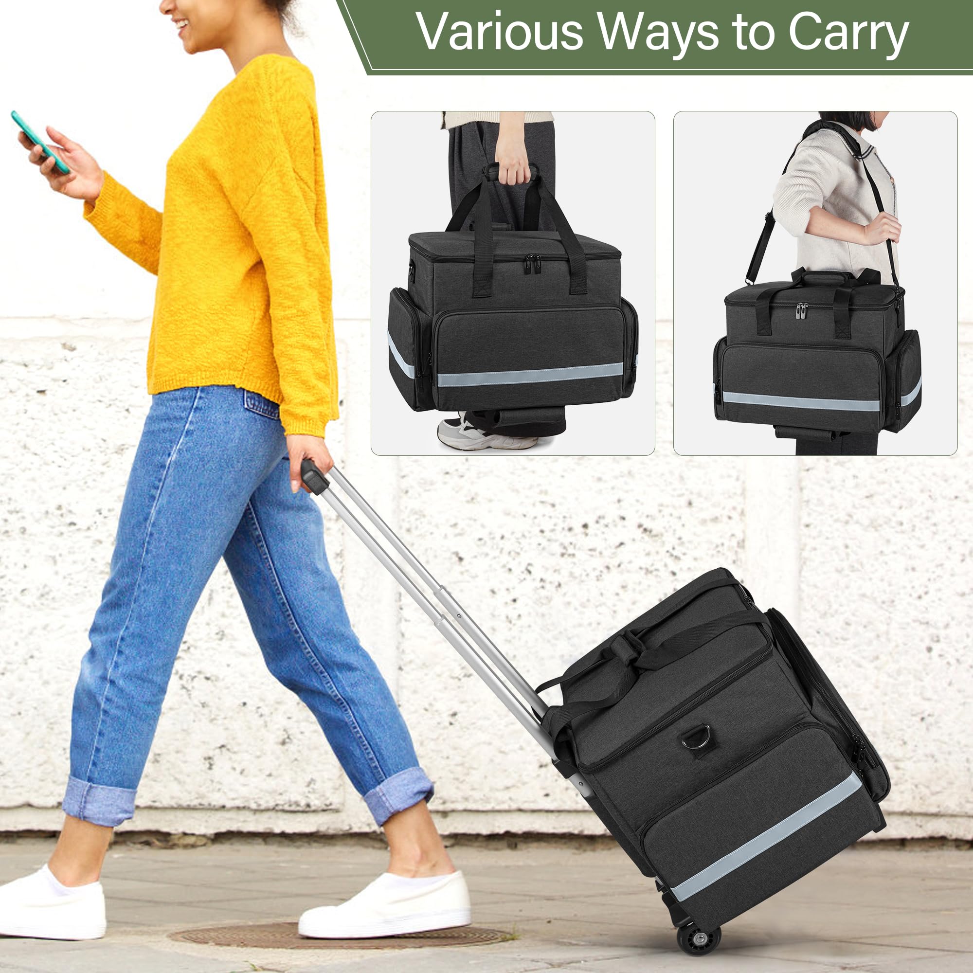 CURMIO Sac de Travail pour Enseignant, Mallettes à roulettes pour Ordinateur Portable 14'', Sacoche Trolley Multifonction pour l'enseignement, Le Bureau, l'artisanat, Noir