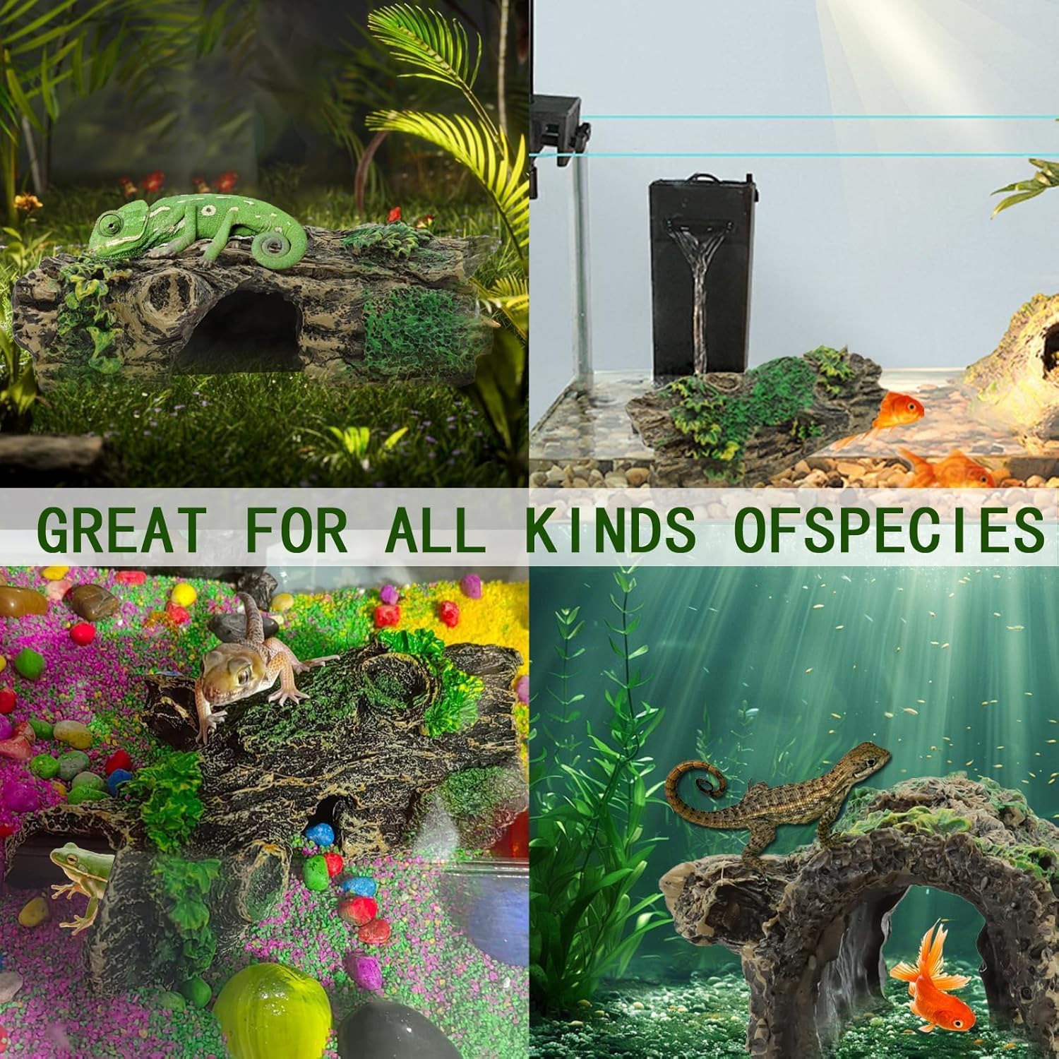 Tronco Decorativo Per Acquario - Grotta In Resina Per Pesci Betta E Rettili 16x8x5 Cm - Foto 9