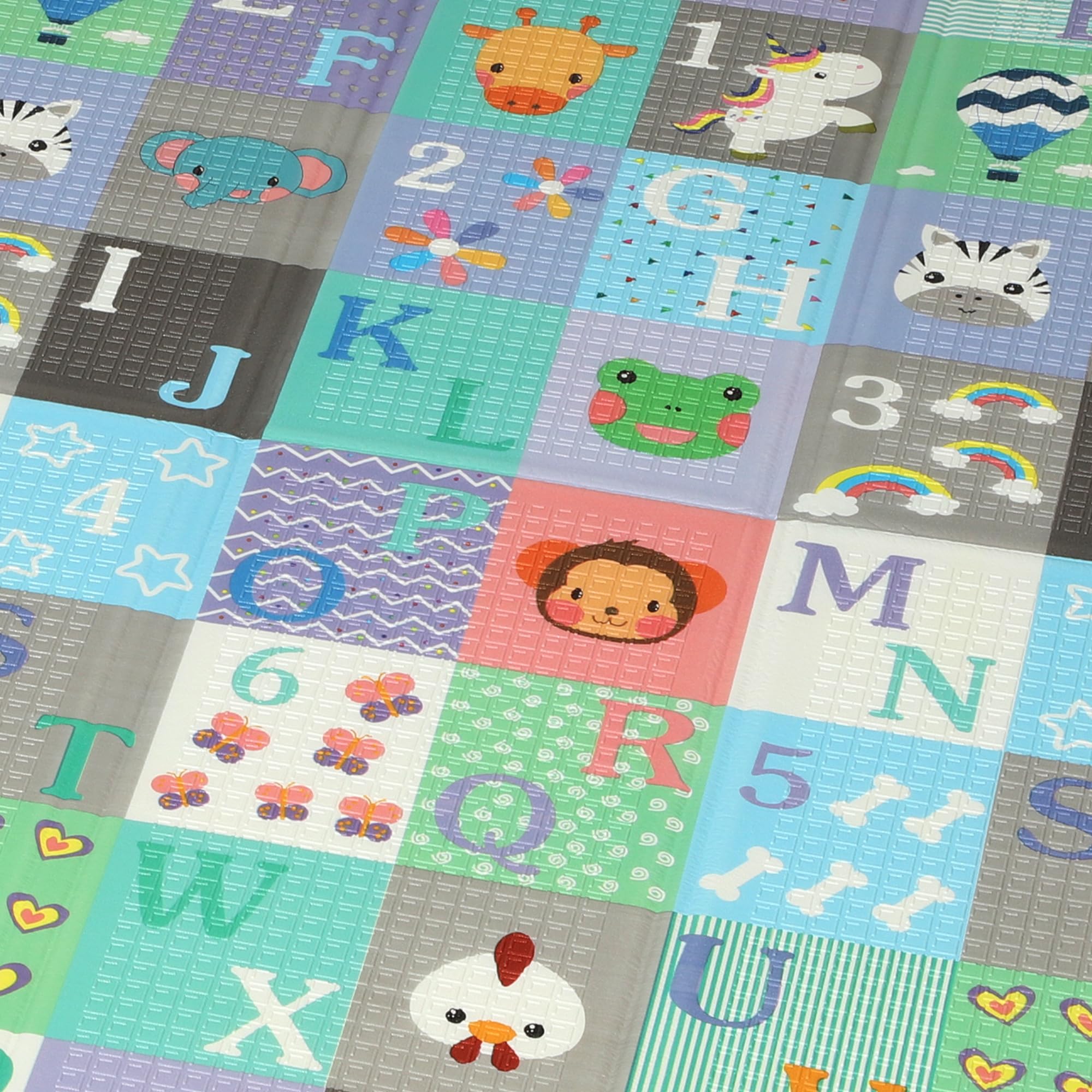 AIYAPLAY Tappeto per Bambini 0-3 Anni con Numeri e Lettere e Superficie Impermeabile, Tappeto Gattonamento in XPE e PE, 180x150x1 cm, Multicolore