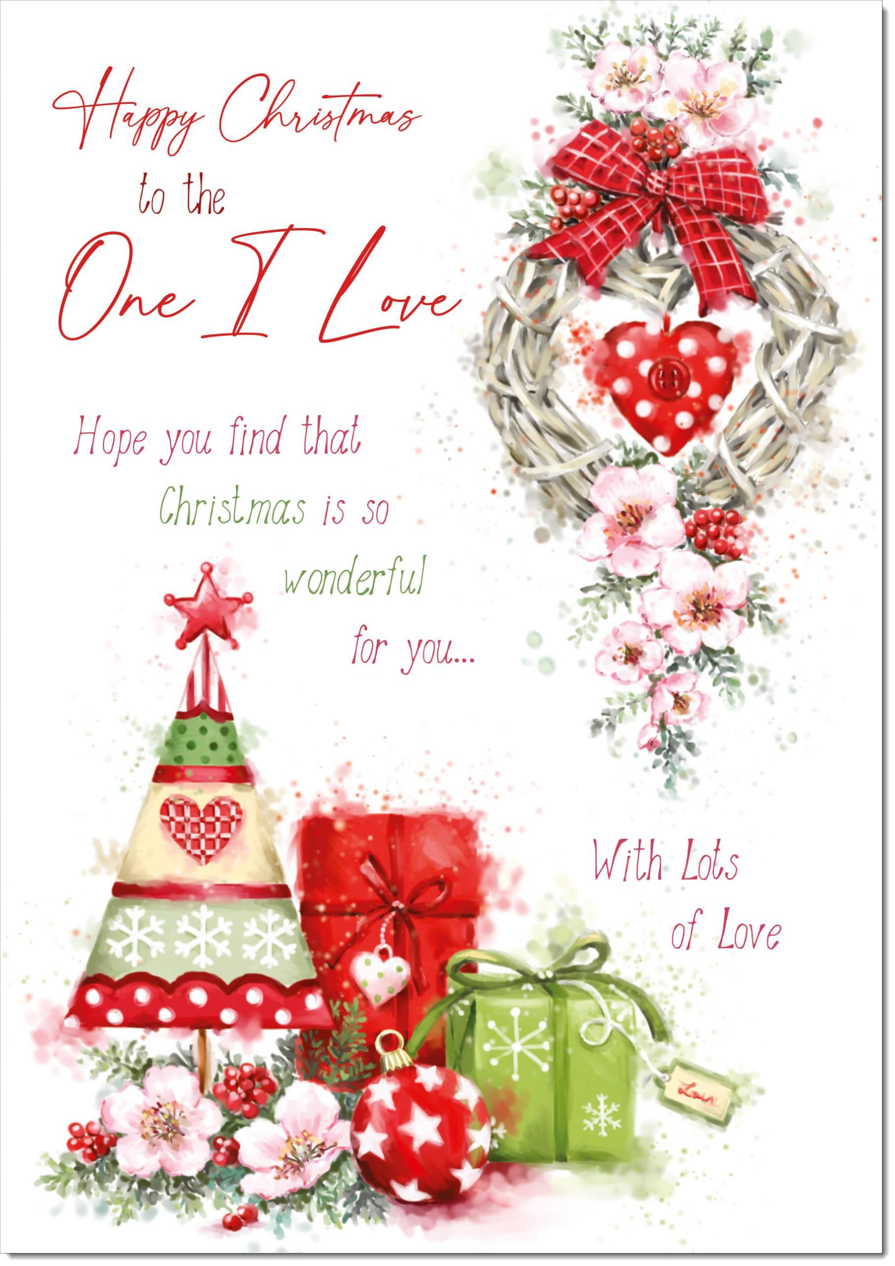 doodlecards One I Love Christmas Card Heart Decorations Large A4 Size Christmas Card for One I Love with Plain Envelope โ image 1