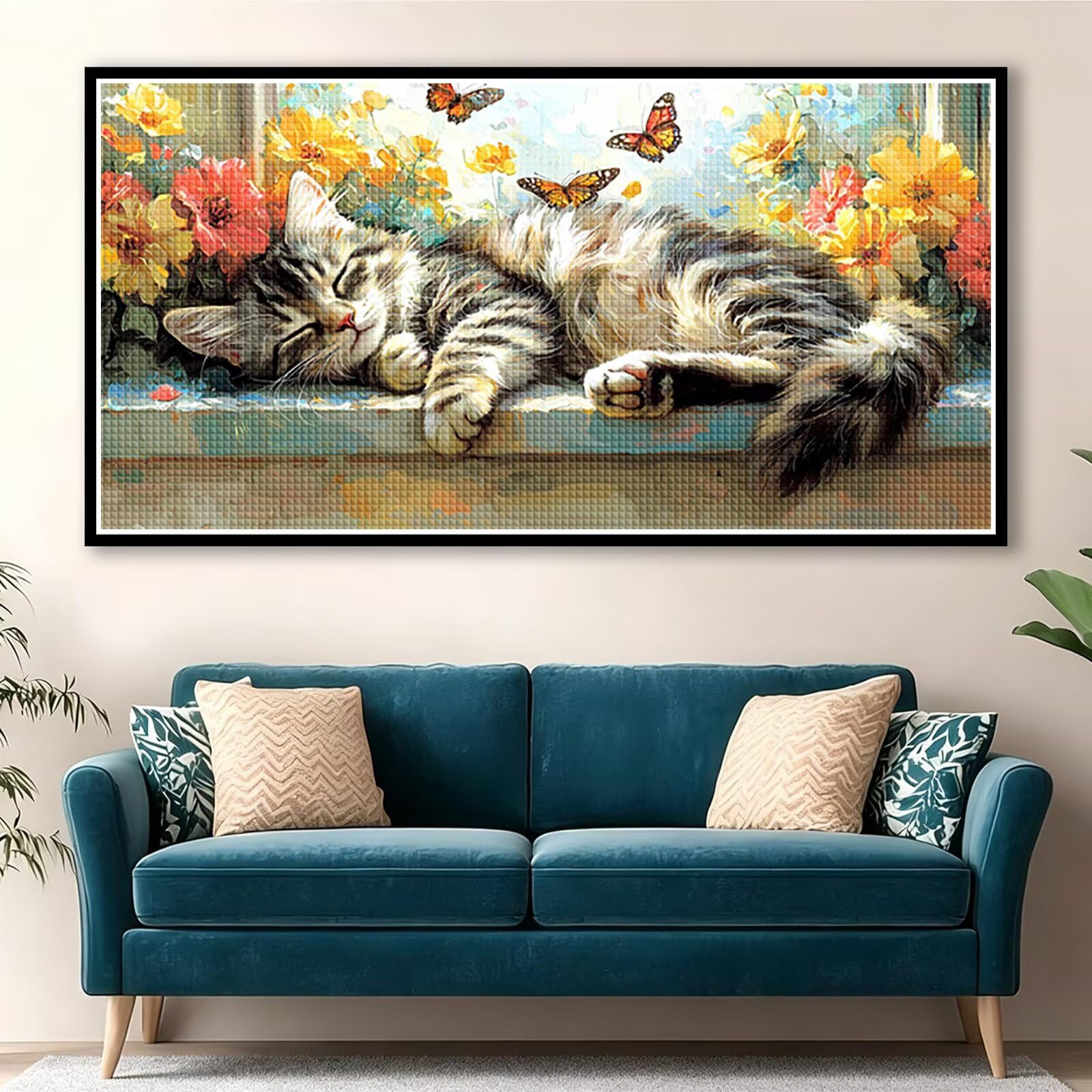 Diamond Painting Adultos Flor Pintura Diamante, Gato Diamond Painting 5D Completo, DIY Cuadrado Cristal Bordado Punto de Cruz Cuadros de Diamantes para Decoracion Hogar, Regalo Mujer 180x90cm 0J-150