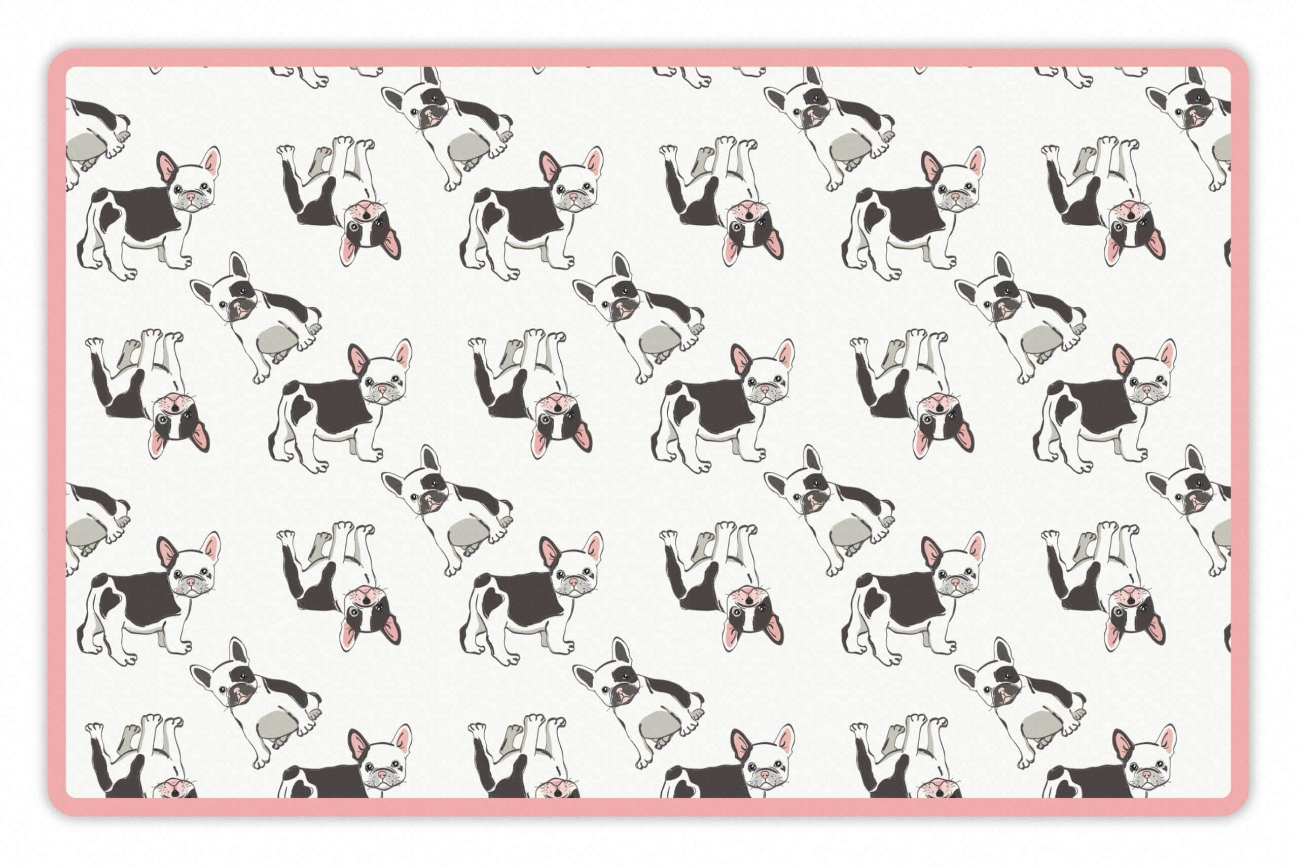 VINILIKO Design | Alfombrilla Impermeable Vinílica para comedero de Mascota, French Bulldog 48x75 cm - Alfombra Vinilo, Antideslizante, Resistente y Lavable