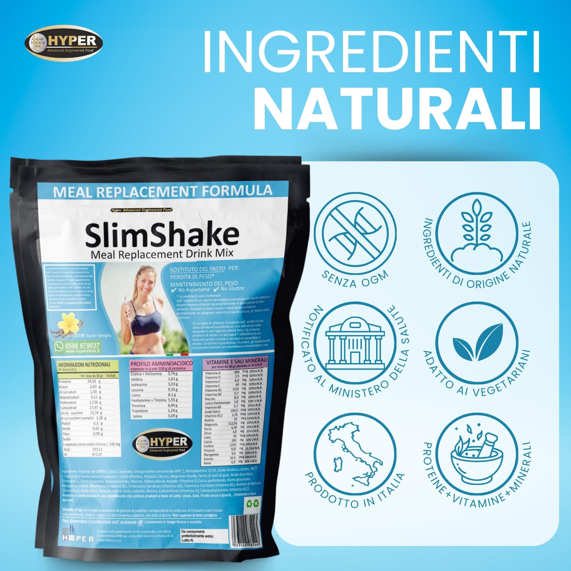 SLIM SHAKE Sostituto Pasto Dimagrante gr 2000 Vaniglia Pasto Sostitutivo Frullati Shakes Proteici Dimagranti Ideale per Perdita e Controllo del Peso Non Contiene Aspartame SlimShake Prodotto in Italia