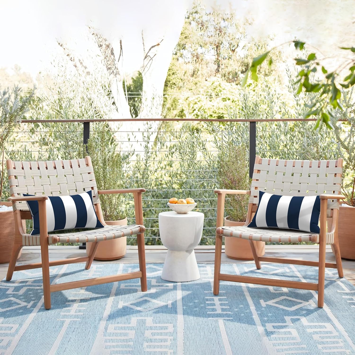 LVTXIII Set of 2 Outdoor Lumbar Pillows for Patio Furniture with White Piping, 12"x20" Fade Resistant Patio Lumbar Pillows with Inserts for Home Coach Sofa Use, Cabana Navy