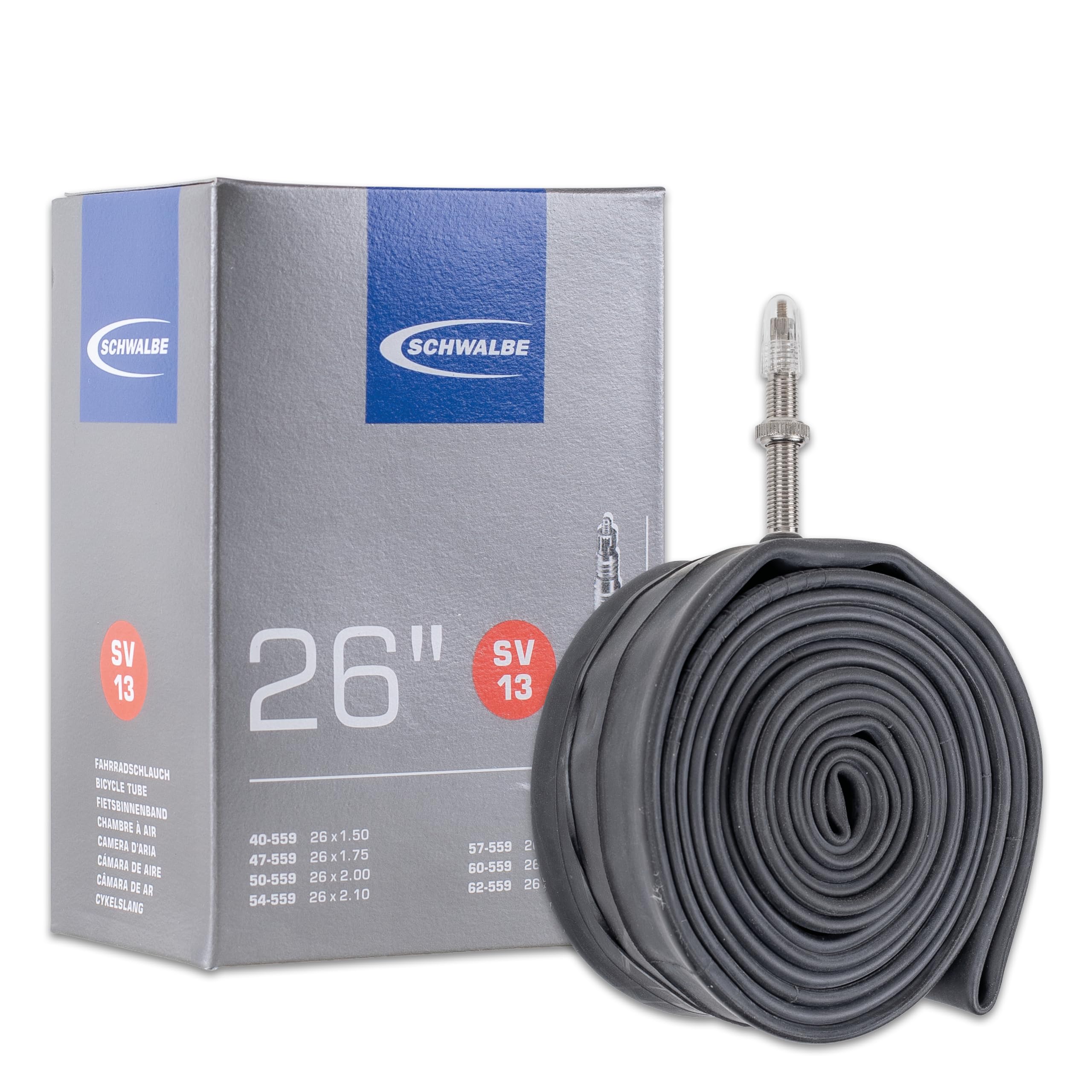 Schwalbe Fahrradschlauch Nr. 13 – MTB Schlauch 26 Zoll (ETRTO 40/62-559) – für SV, AV oder DV Ventil – luftdicht & langlebig – Standardschlauch für Mountainbike