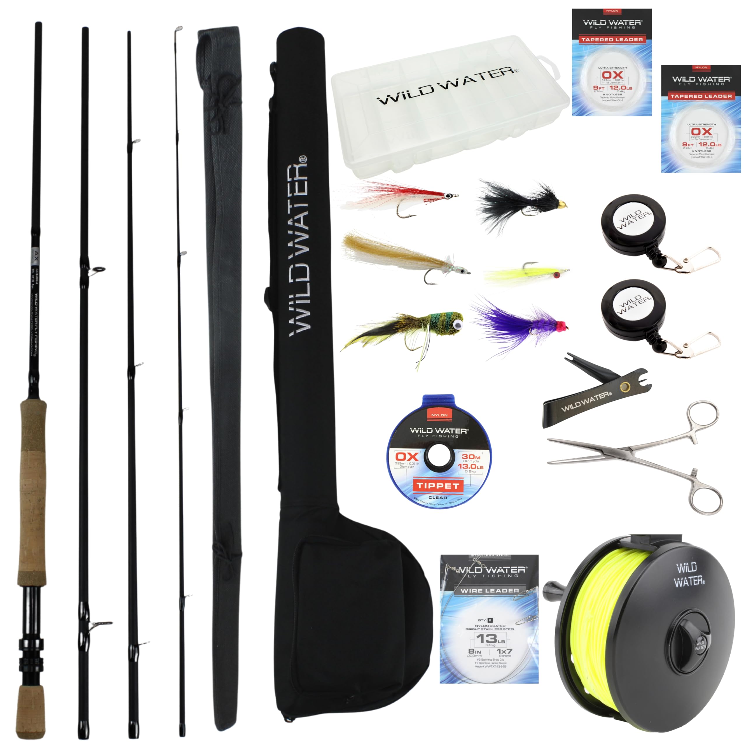 Wild Water Fly Fishing Foot, 4-Piece, 9/10 Weight Fly Rod Complete Fly  Fishing Rod and Reel Combo Starter Package