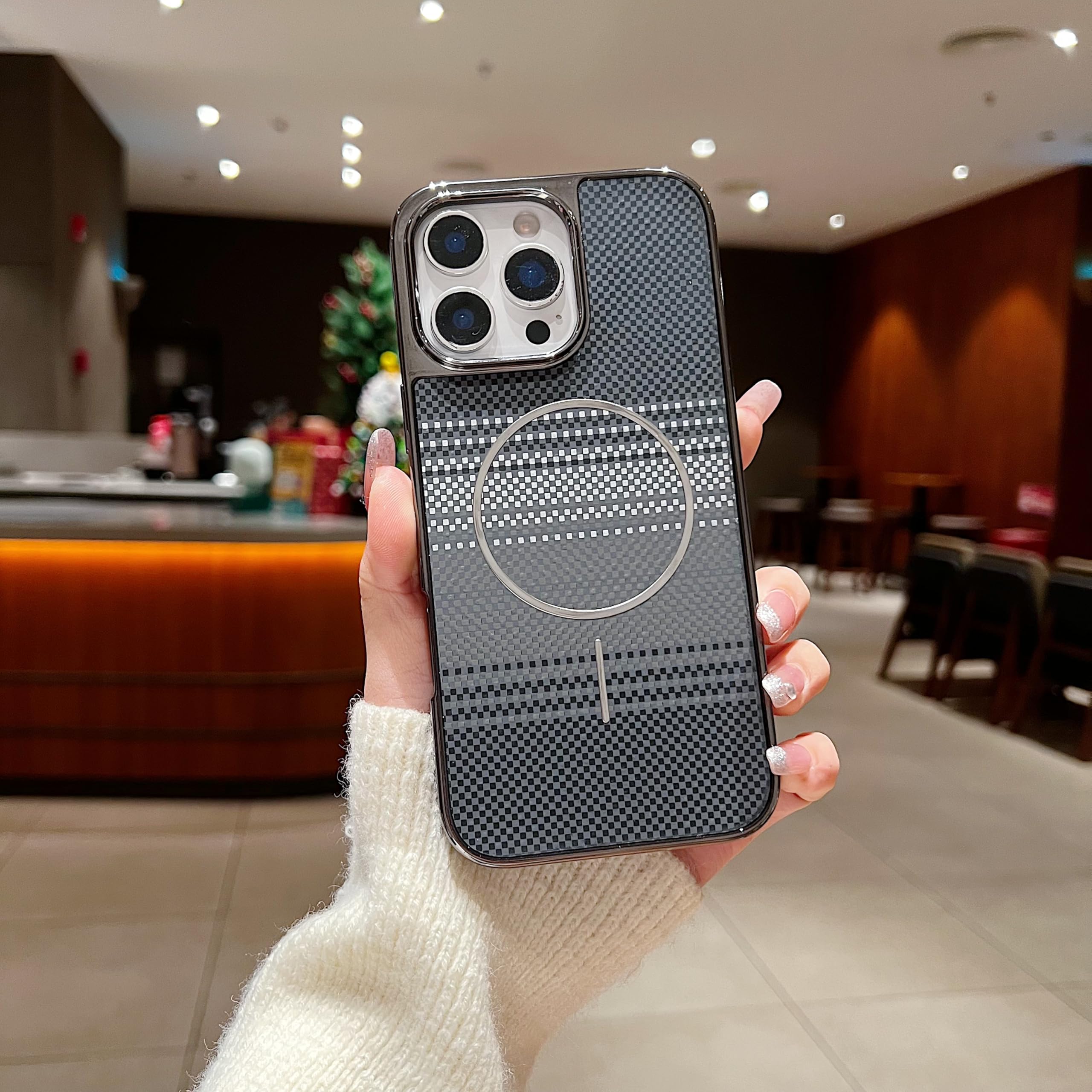 Carbon Fiber Magnetic Case for iPhone 16 Pro Max | Compatible with Mag-Safe | Slim Shockproof Protective Cover | Precise Cutouts & Anti-Scratch | Wireless Charging Support - Black