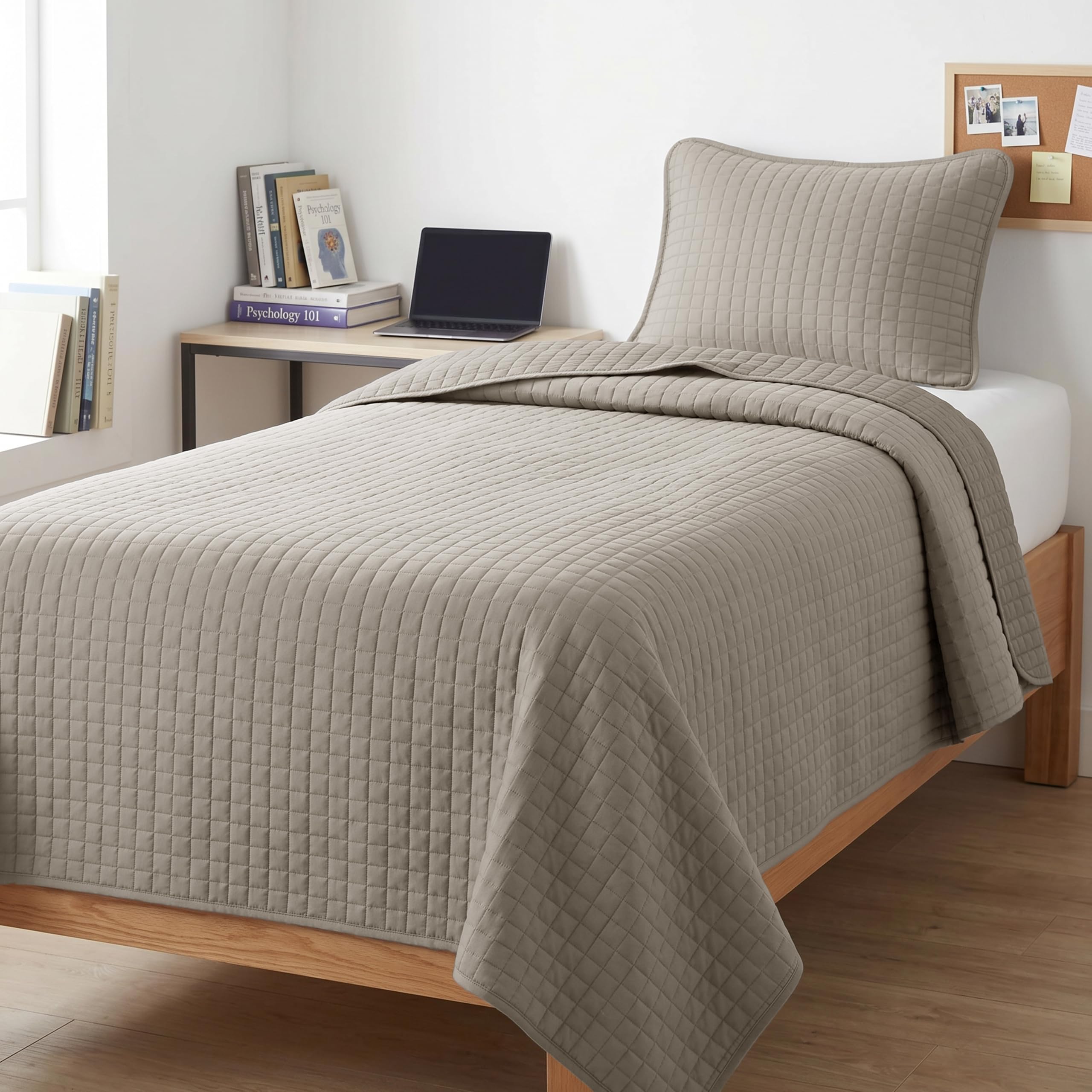 Quilt Twin XL Bedding Set with 1 Quilted Pillow Sham, Dark Taupe Quilts