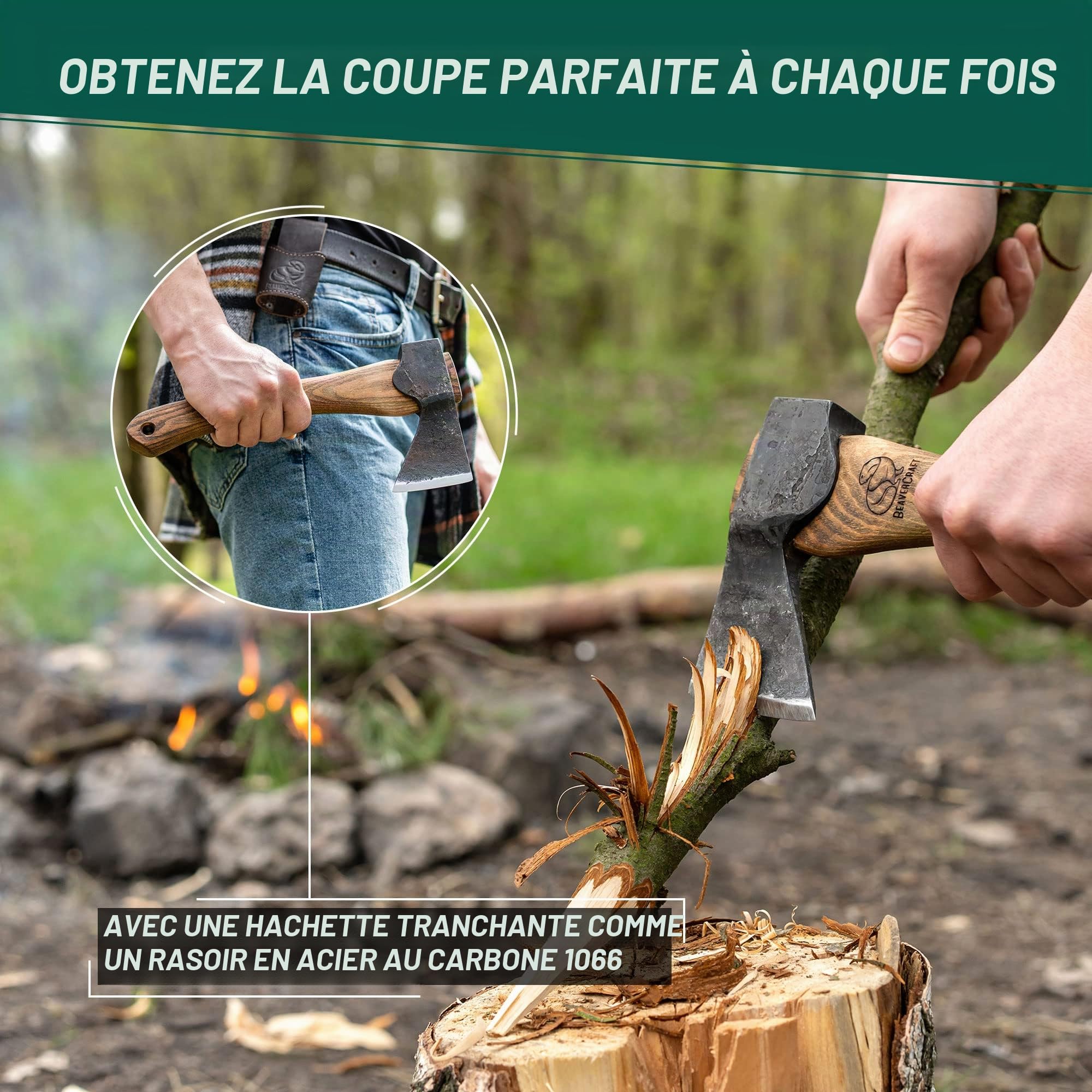 BeaverCraft Hache AX1 avec Étui – Hache Forgée Bushcraft pour Camping et Jardinage, Petite Hache pour Couper et Fendre, Outil Sculpture