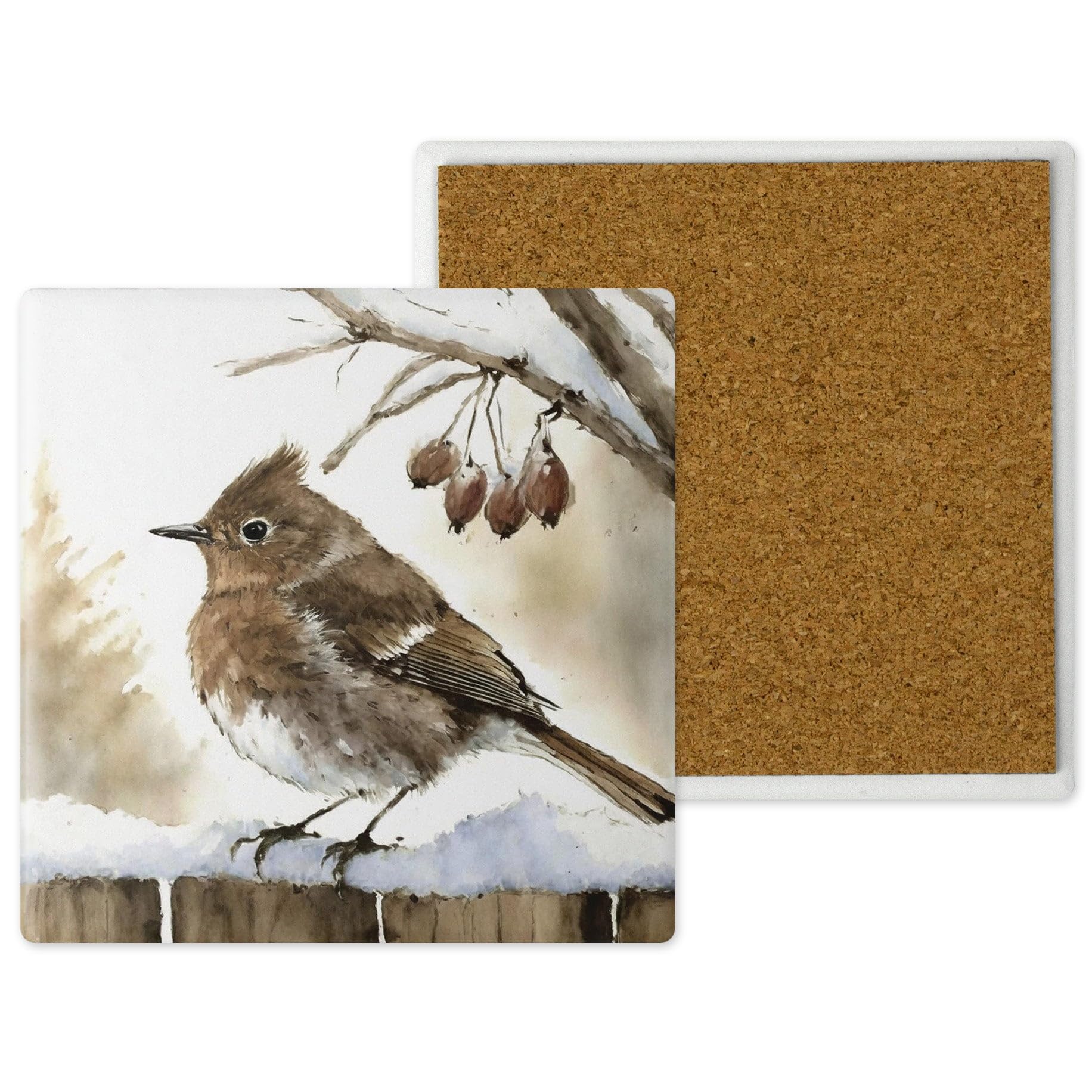 Noble & Page Robin Ceramic Coasters - Handprinted 10X10cm Countryside Critters Design - Popular Wildlife And Pets - Handmade In The Uk - Gift For Animal Lovers