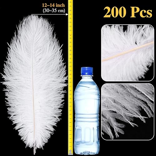 Miniatura 2 de Tigeen 200 plumas de avestruz a granel, plumas de avestruz naturales grandes de 12 a 14 pulgadas para bodas, fiestas, centros de mesa, manualidades,