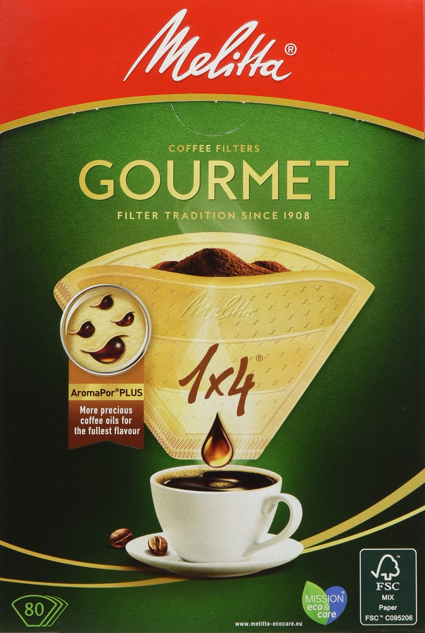 メリタ (Melitta) フィルターペーパー 4～8杯用 グルメ 1x4 ナチュラルブラウン 80枚入 PG-148