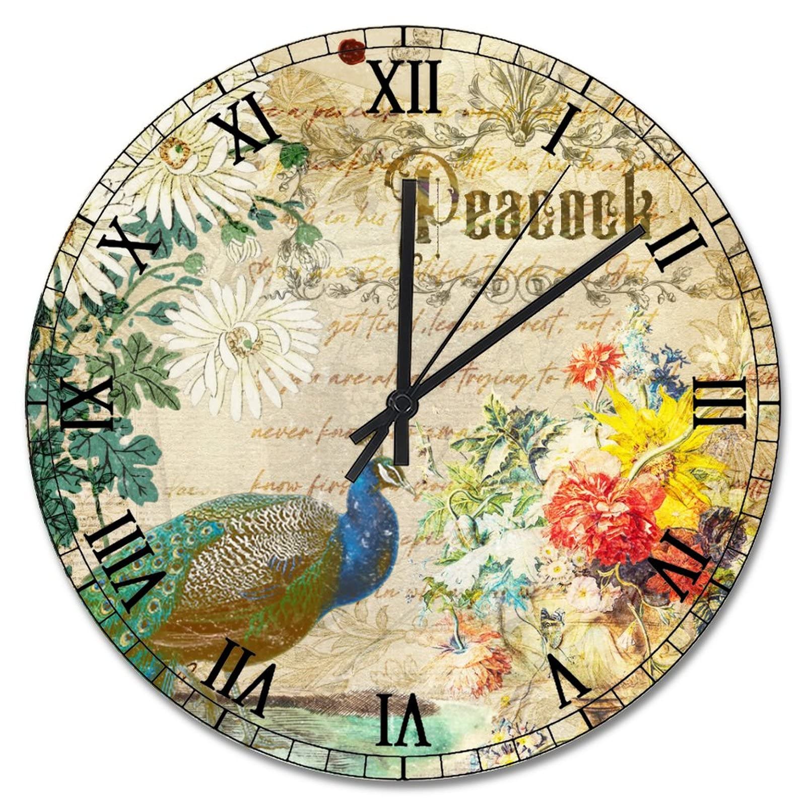 Horloge murale en bois paon bleu de prestige décoration murale haut de gamme