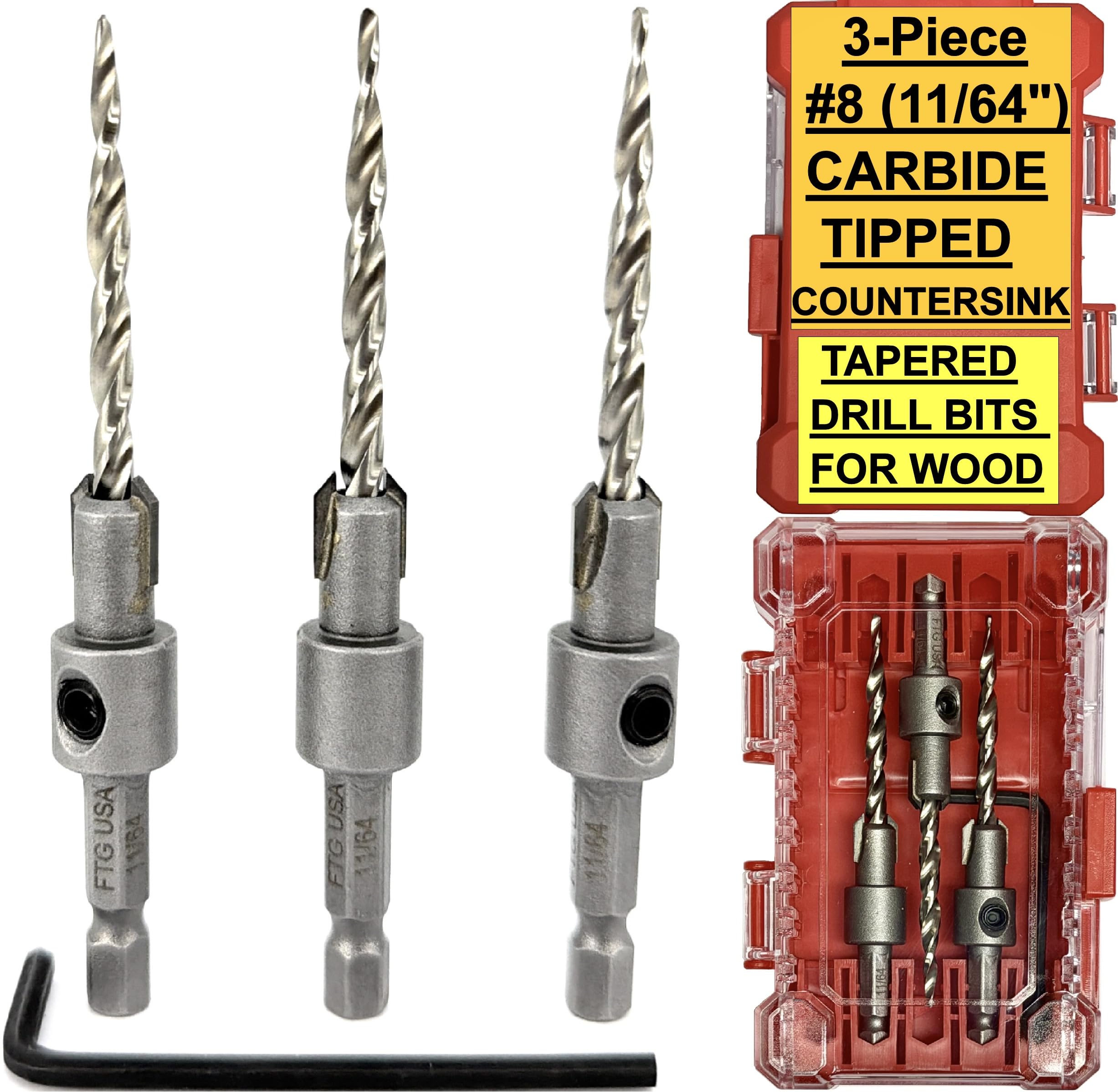 FTG USA Tapered Countersink Set - 3 Piece Wood Drill Bits -14