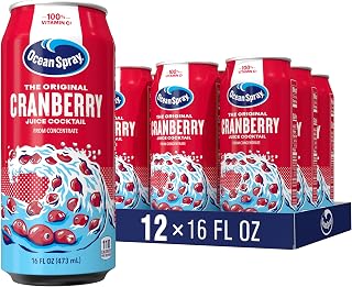 Ocean Spray Cranberry Juice Cocktail 16oz Cans, 12 Pack - Refreshing Vitamin C Boost, No HFCS