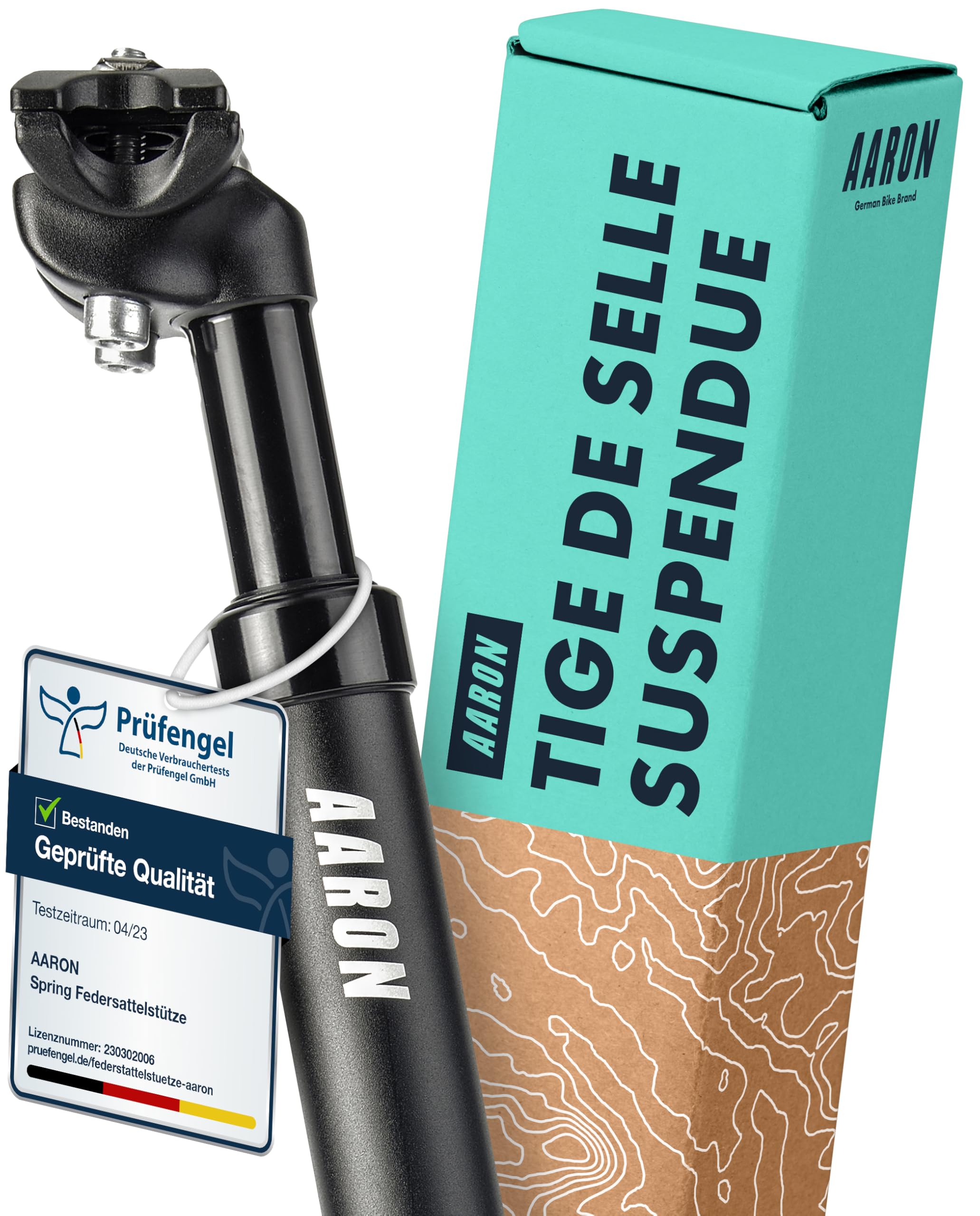AARON - Tige de Selle de vélo Suspendue à Ressort - Aluminium - pour vélo électrique/VTT/VTC/vélo de Ville/Autre - Noir - diamètre 27,2mm, 30,9mm, 31,6mm / Longueur 350 mm