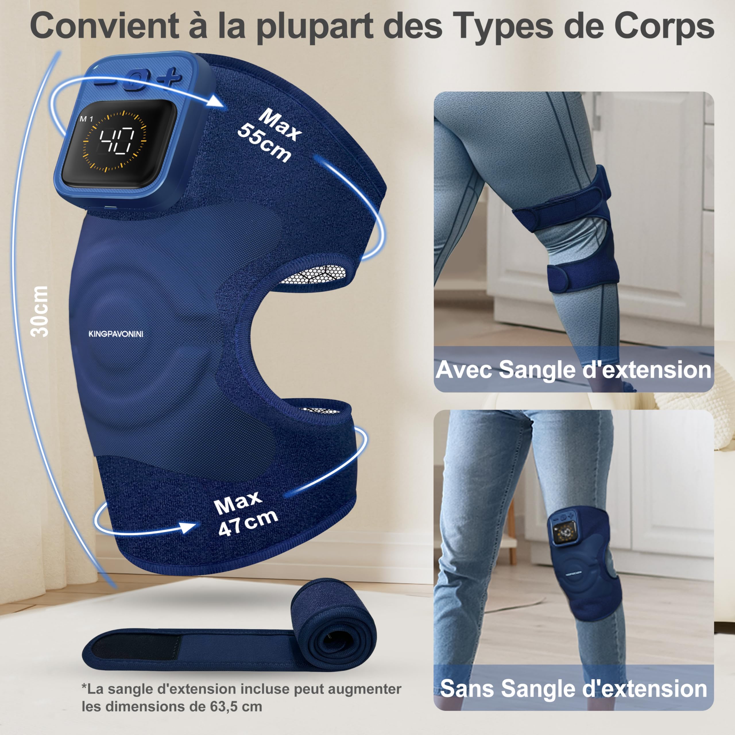 KingPavonini Genouillère Chauffante Sans Fil, Massage pour Genoux avec Chaleur, 4 Moteurs à Vibration, 5 Niveaux de Chaleur, 6 Modes, Genouillere Arthrose Genou, Cadeau pour Maman et Papa (1 Pièce)