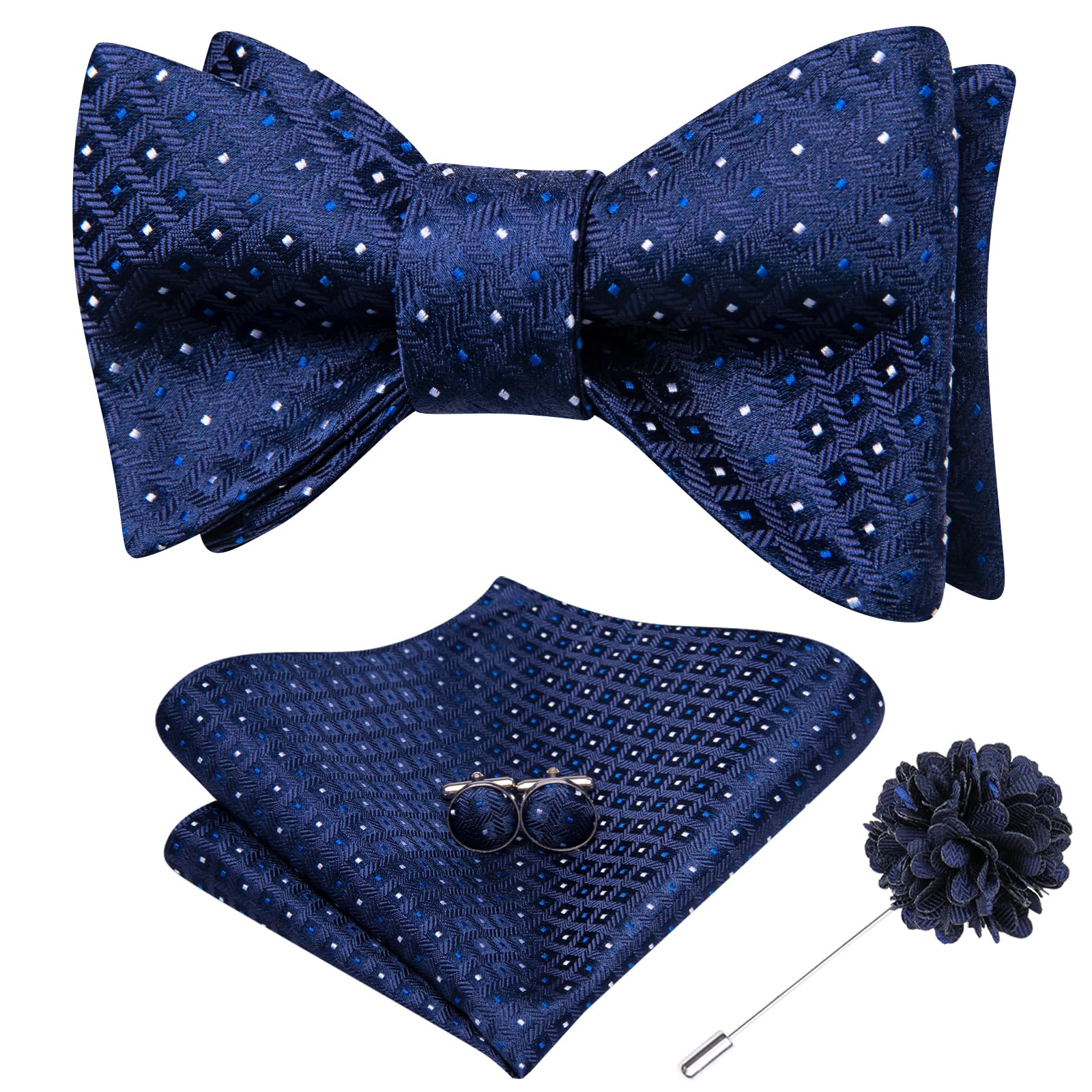 Dubulle Self Tie Bow Ties for Men Silk Paisley Bowtie Lapel Pin Set