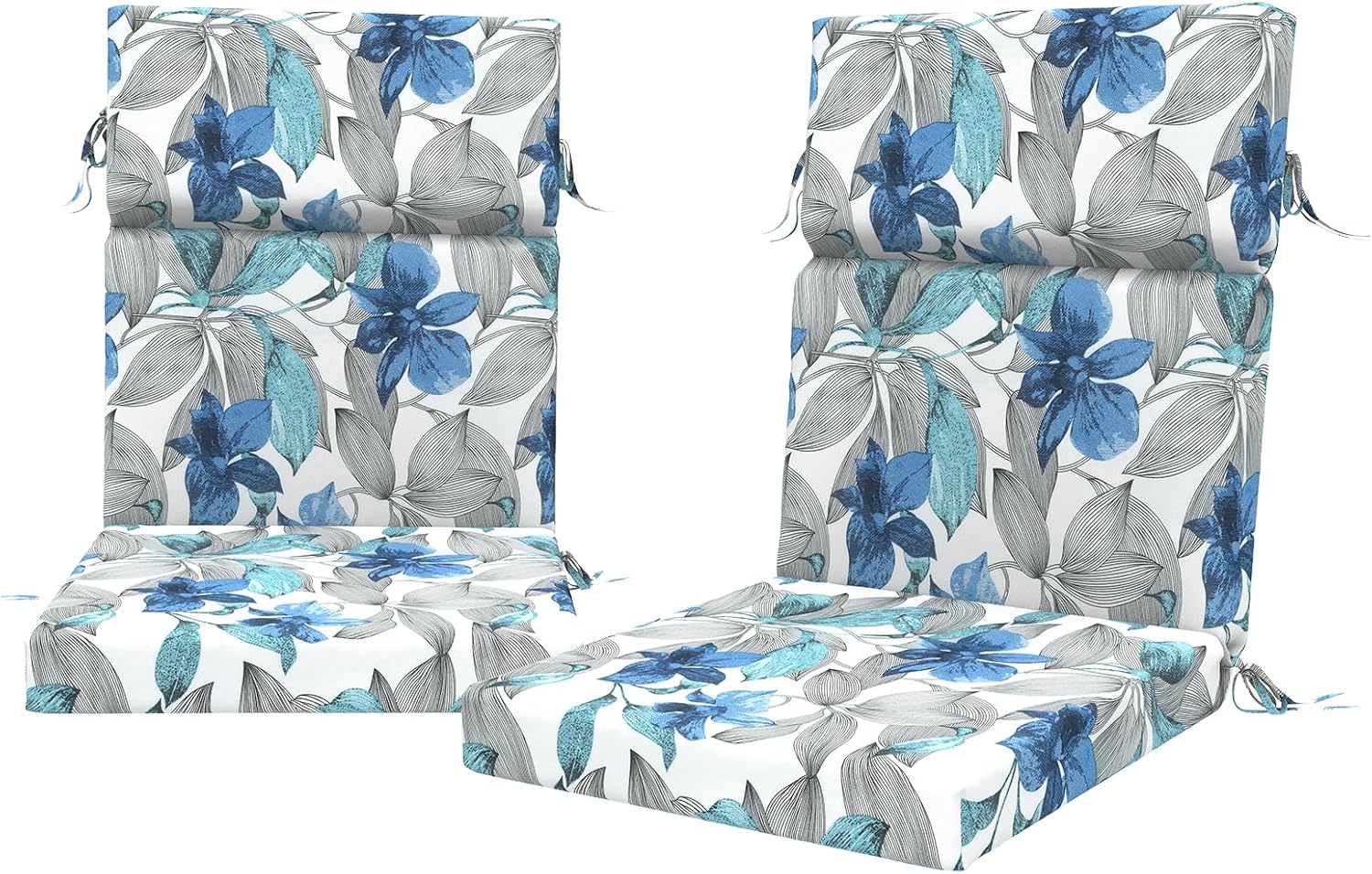 Set of 2 Outdoor High Back Chair Cushions 44"x22" with Elastic Sponge, Water Repellent Patio Dining Seat Cushion, All Weather Rocking Chair Cushion for Home Patio Furniture - Clemens Noir Blue