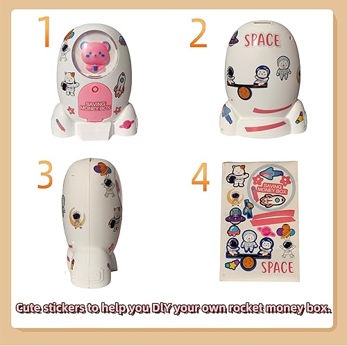 Miniatura 5 de Alcancía de cohete para niños, segura para el dinero, alcancía de astronauta para niños, dinero en efectivo, cajero automático, moneda, banco de