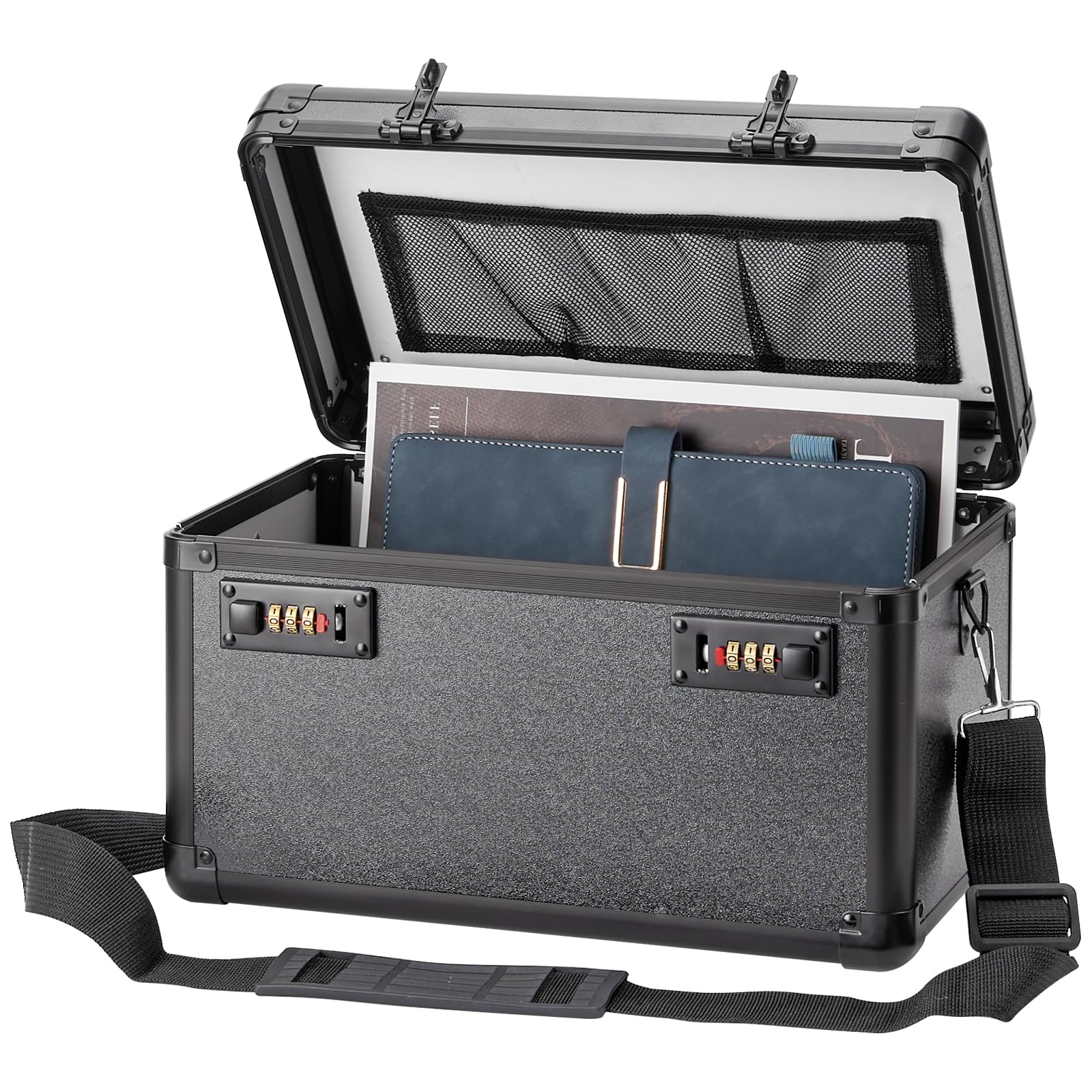 LOCKCURX Lockable Storage Box - Medicine Box Organizer with Combination Code, Lock Boxes for Personal Items, Childproof Phone Lockbox for Home/Office/School Storage Lockers, 15.1x9.4x8.7 Inch, Black