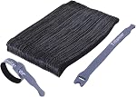 50PCS Reusable Cable Ties Cable Straps,Trilancer 20cmx1.2cm Thin Wire Cord Organization Ties with Hook and Loop for Home, Office and Data Centers(Black)