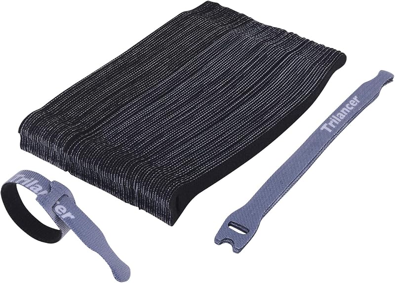Trilancer Correas para cables reutilizables, bridas para cables, paquete de 50 organizadores de cables con corpiño de cable ajustable, 8 pulgadas (negro)