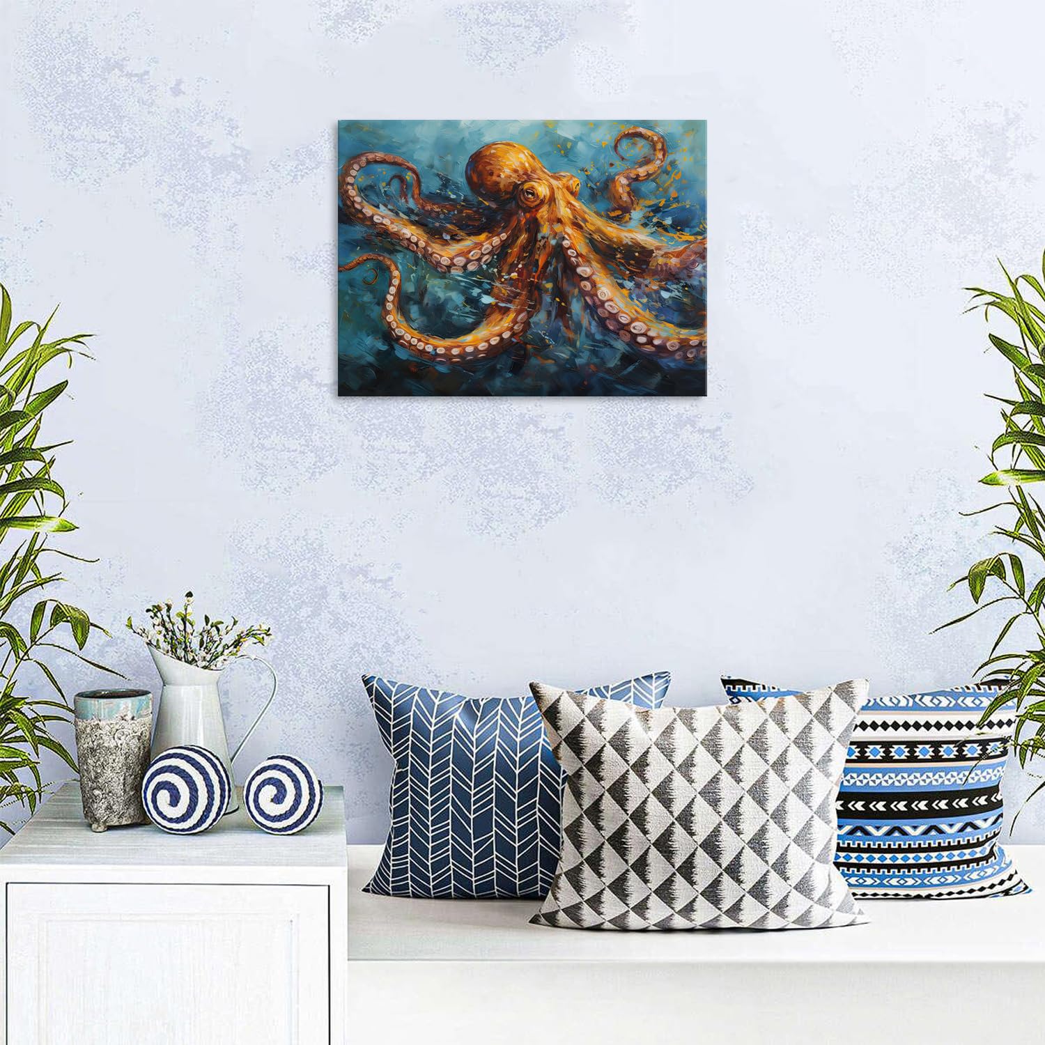 AIYISU Octopus Wall Art Bathroom Decor Sea Animal Pictures Ocean Beach Canvas Prints Abstract Coastal Marine Life Painting Nautical Theme Artwork for Bedroom Living Room Home Decoration 30x40cm - Image 3