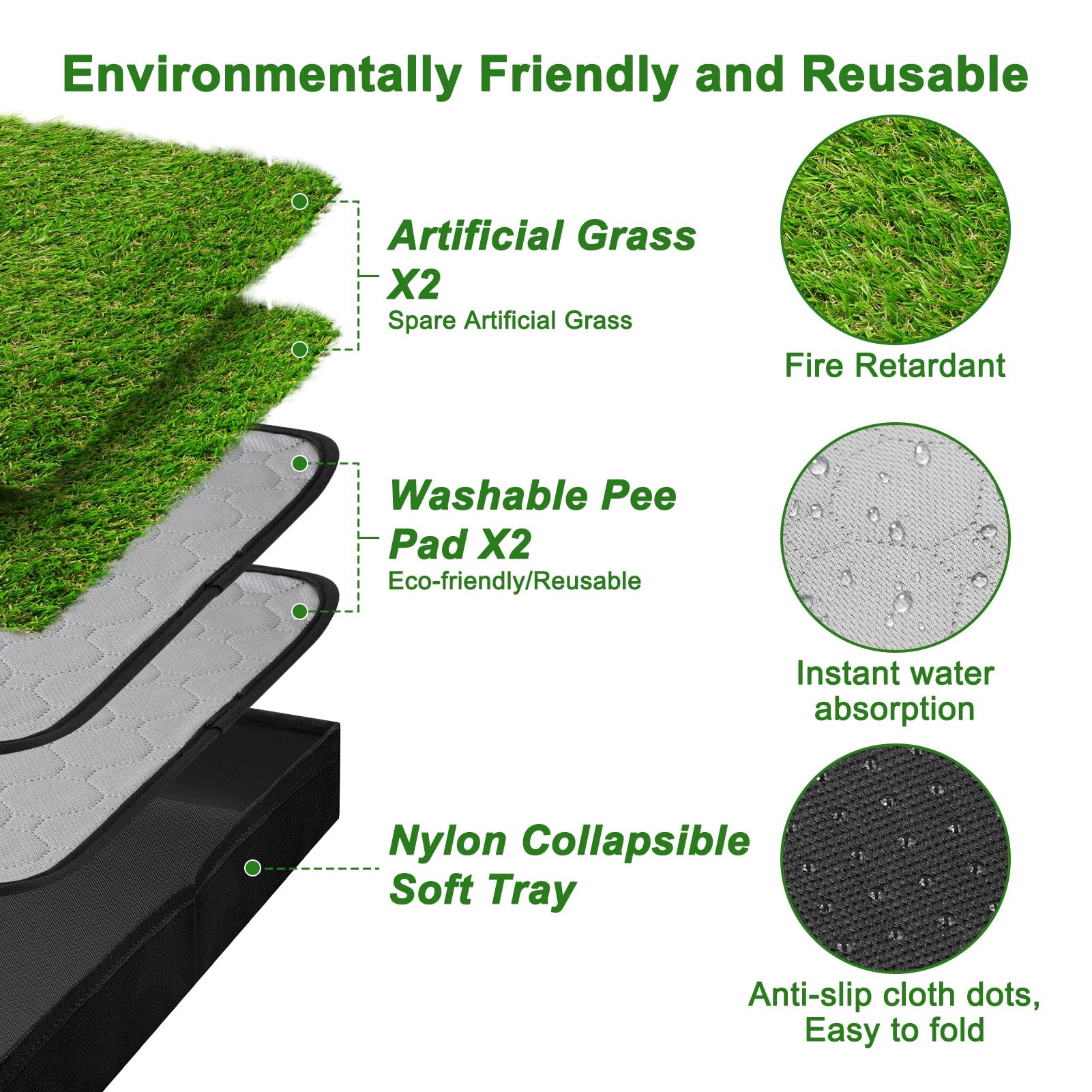 Dog Grass Pad with Tray Small Dog Litter Box Indoor Loo Artificial Grass Porch Portable Potty Tray for Dogs Reusable Washable Pee Pad and Artificial Grass for Replacement for Puppy Training (20?Ç¥?ù16?Ç¥)