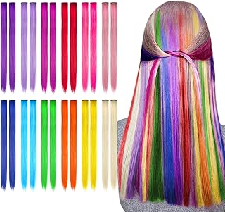 Colored Clip in Hair Extensions for Girls 24PCS 20Inch Rainbow Straight Synthetic Hairpieces Stocking Stuffers for Kids Party Highlights Colorful Hair Accessories Halloween Gifts for Women