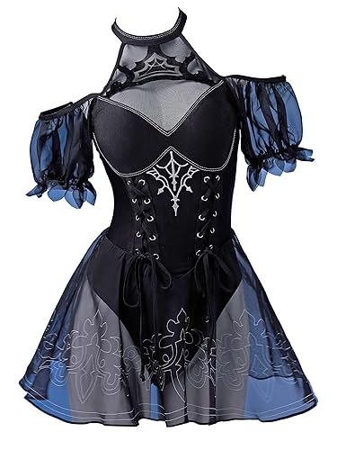 haikyuu Women Goth One Piece Swimsuit Gothic Anime Bathing Suit Halter Backless Tummy Control Swimwear - Standard - X-Large - Black