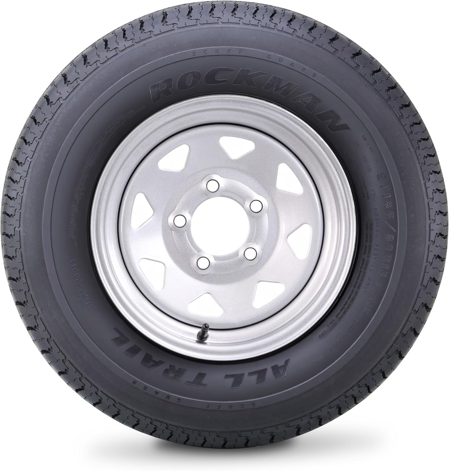 ROCKMAN Trailer Tire Wheel Assembly ST185/80R13 8-Ply D 99M 5 Lug on 4.5" PCD Silver Spoke Rim,SET 2