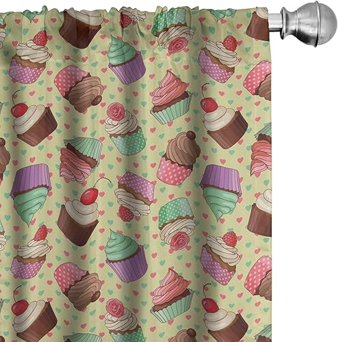 Miniatura 43 de Ambesonne Cortinas retro para ventana, diseño hipster alegre, cámaras de fotos analógicas antiguas, equipo de película estilo garabato, decoración