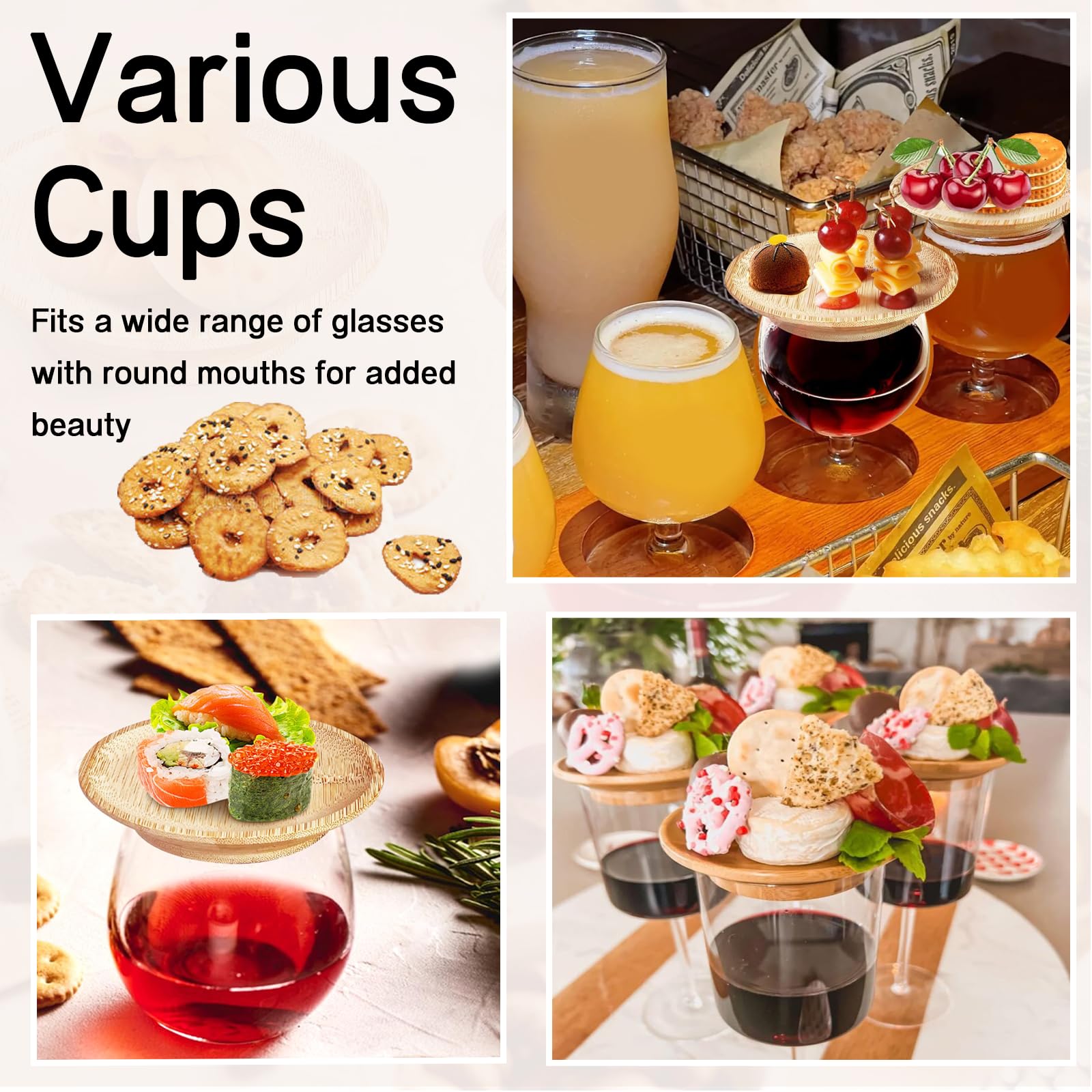 STFALI Weinglas Topper Set - 6 Holzaufsätze Für Party Snacks & Desserts