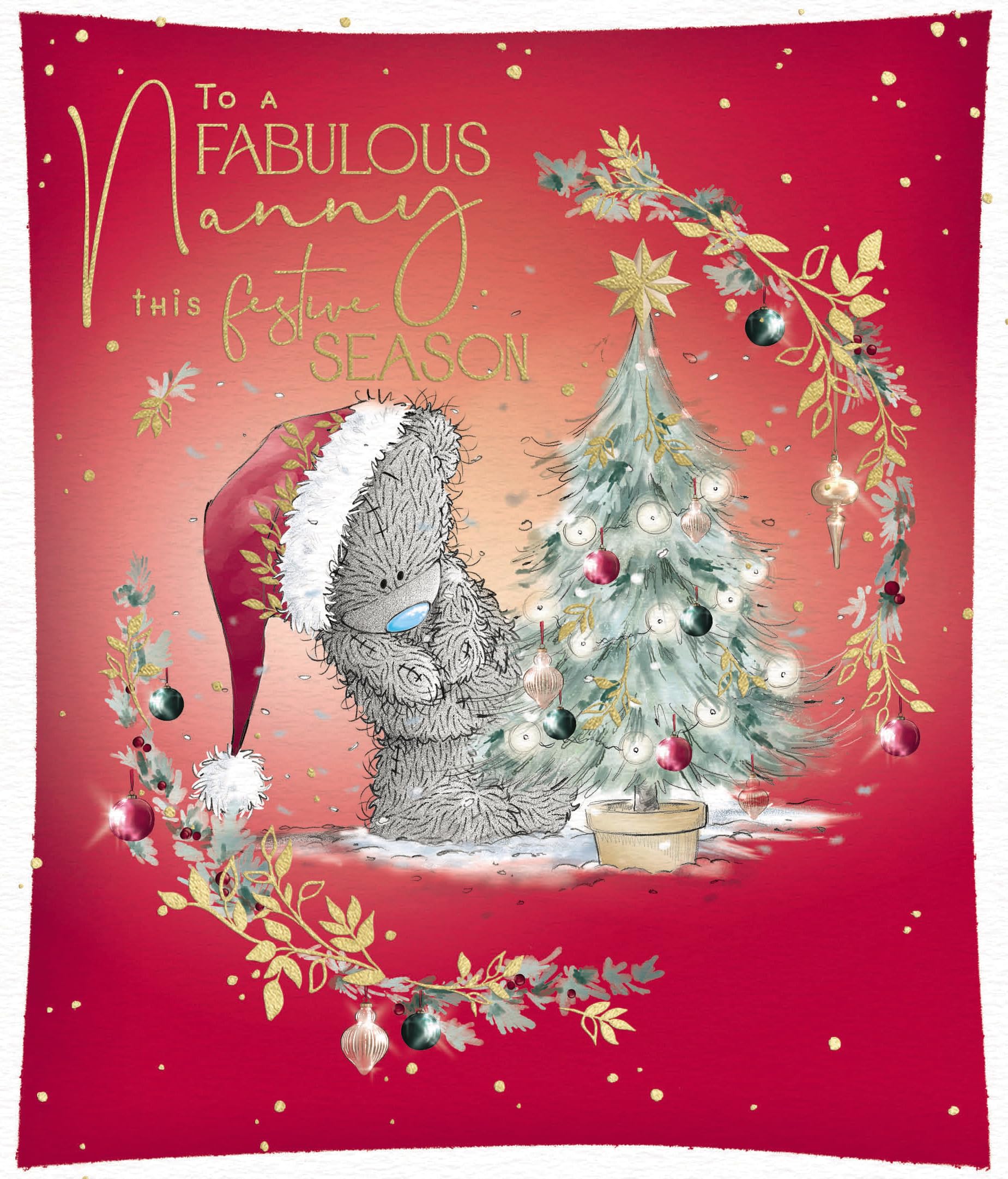 Me To You Tatty Teddy Christmas Card To A Fabulous Nanny, Tatty Teddy Bear With Christmas Tree 15.4 x 18.4 cm - Official Collection