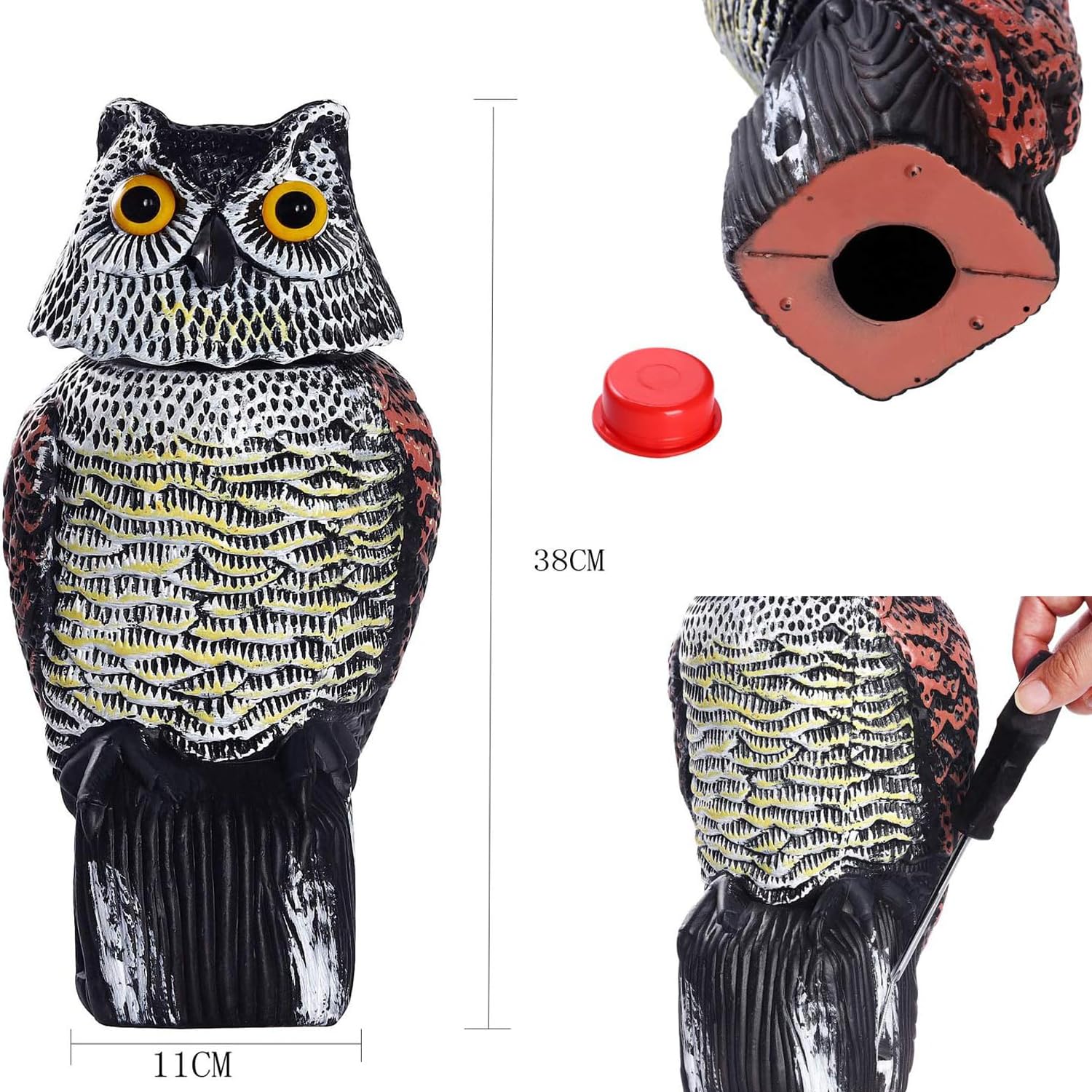 1x Gufo Statue Plastica Gufo Giardino Esterno Realistico di Azione del Vento con 360 Teste Rotanti Patio Decorazioni Spaventapasseri Uccello Repeller Scaccia Piccioni