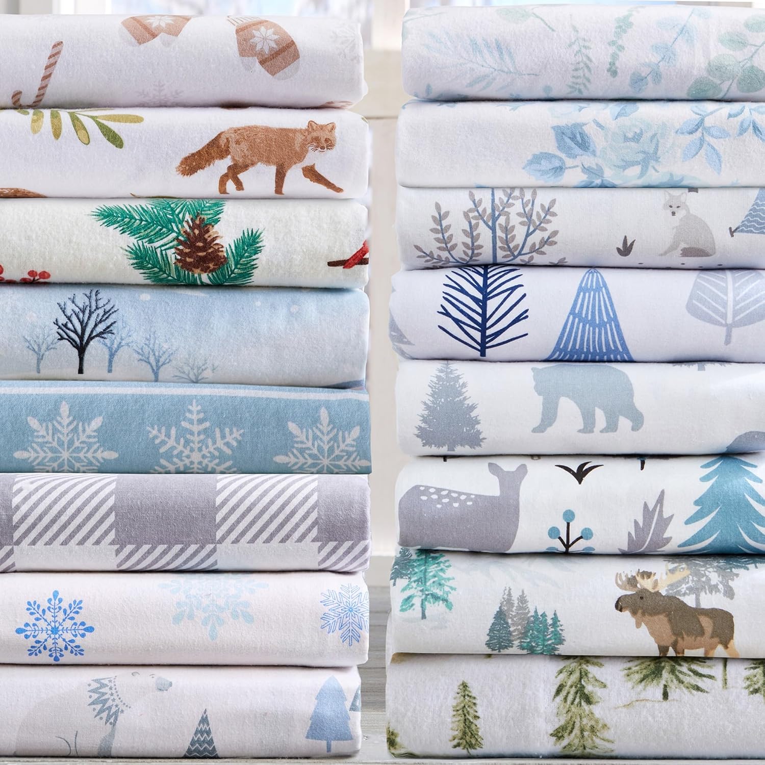 Market & Place 100% Cotton Queen Flannel Sheet Set | 4 Piece Deep Pocket Cozy Winter Floral Bed Sheets | Double Brushed for Extra Softness & Comfort | Alpine Collection (Queen, Eucalyptus Leaves)