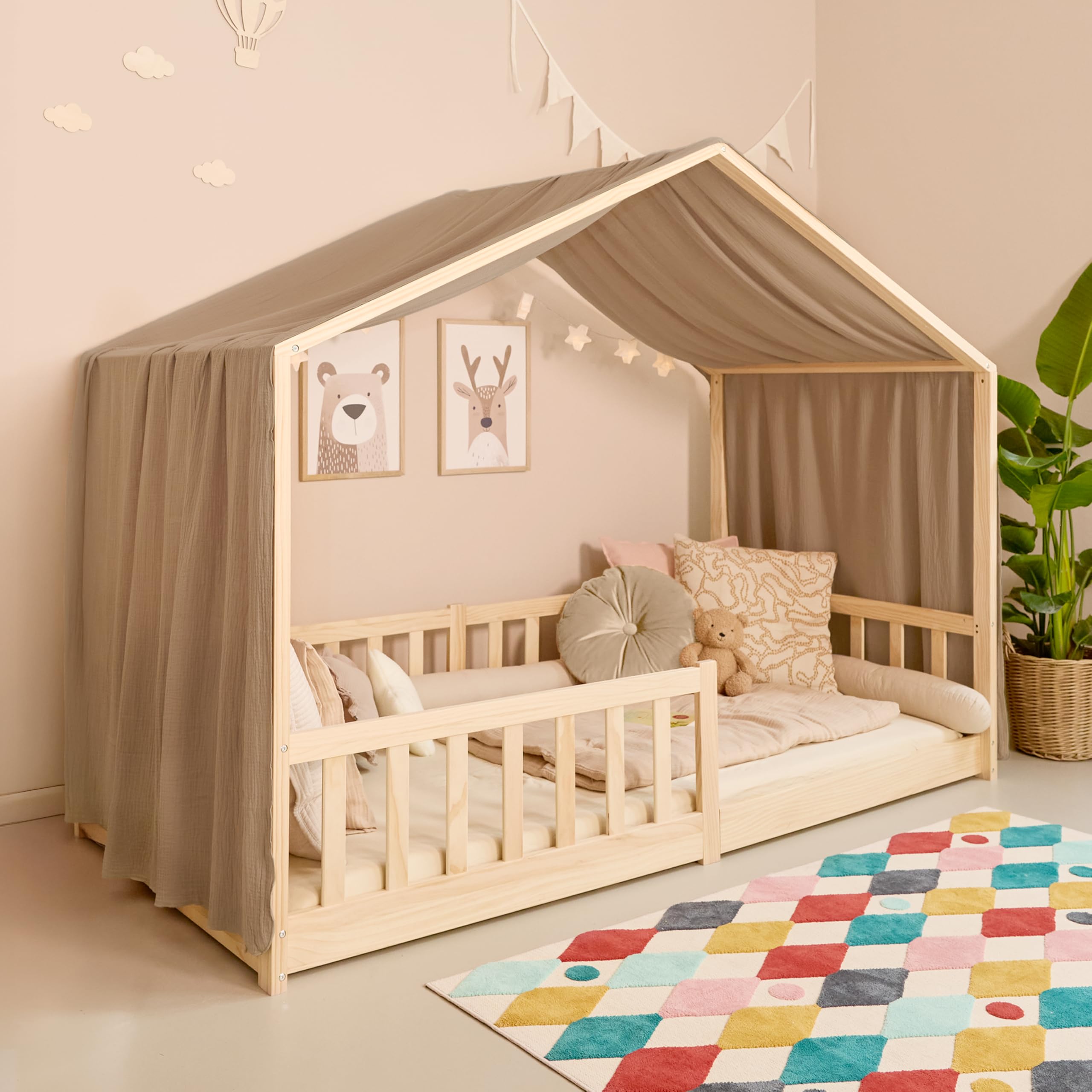 Mooskind Hausbett Himmel – Aus weichem Musselin in 7 Farben – 100% Bio-Baumwolle – Traumhafte Hausbett Deko & Himmelbett Vorhänge – Made in Europe mit Liebe